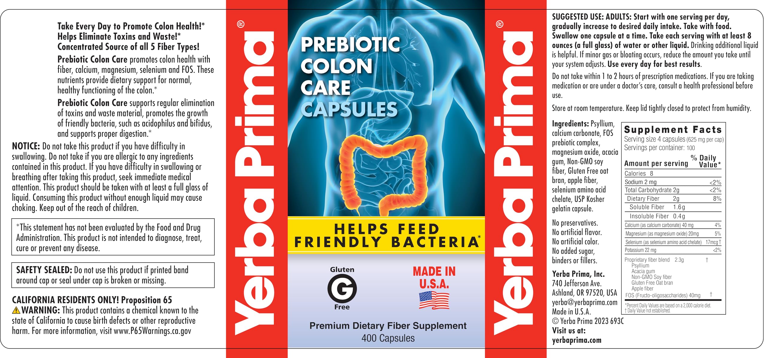 Yerba Prima Colon Care Dietary Fibre Supplement with measuring spoon