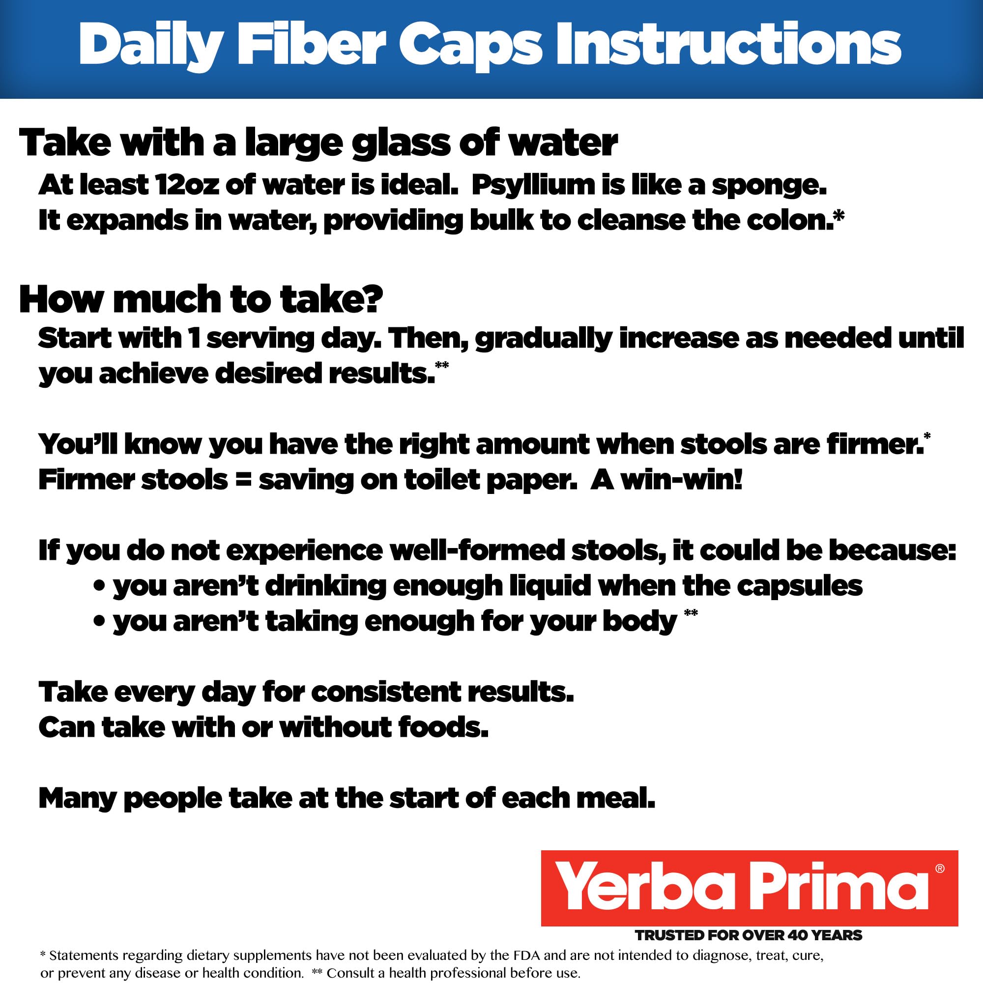 Yerba Prima Daily Fiber Caps 160g opened bottle with capsules