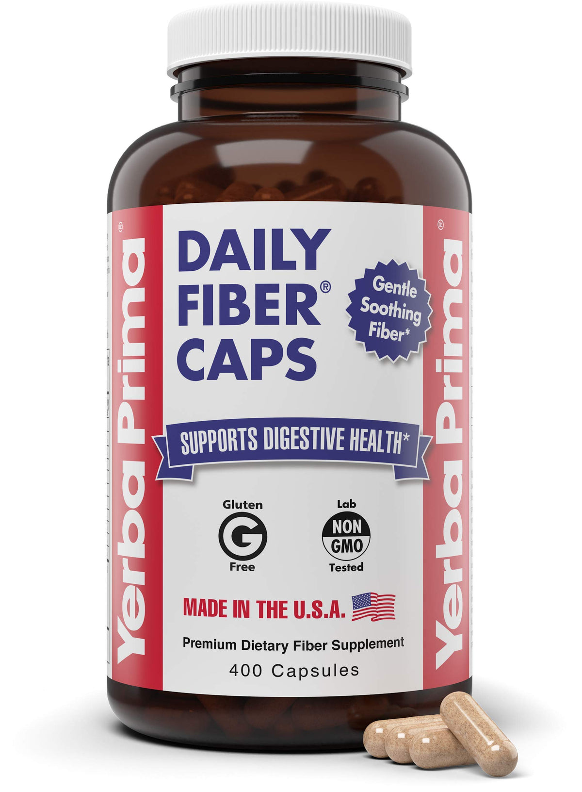 Yerba Prima Daily Fiber Caps 400 capsules front view