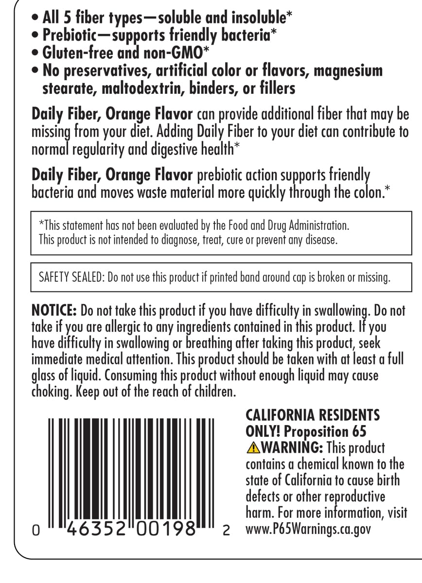Yerba Prima Daily Fiber Formula Orange Powder 16oz back view