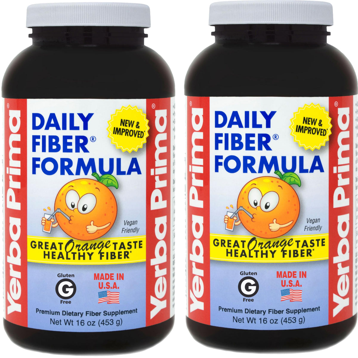 Yerba Prima Daily Fiber Formula Orange Powder 16oz front view