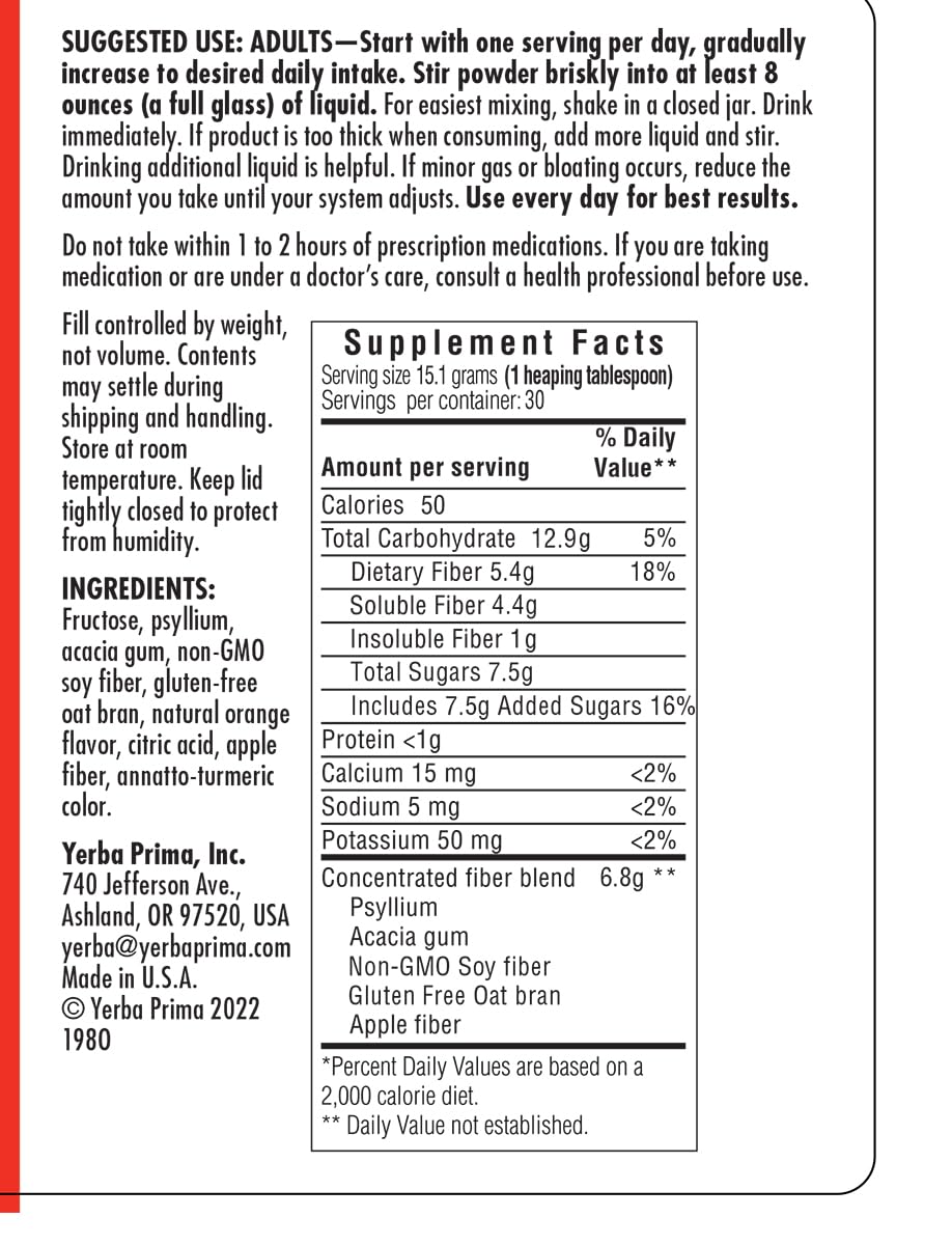 Yerba Prima Daily Fiber Formula Orange Powder 16oz serving suggestion