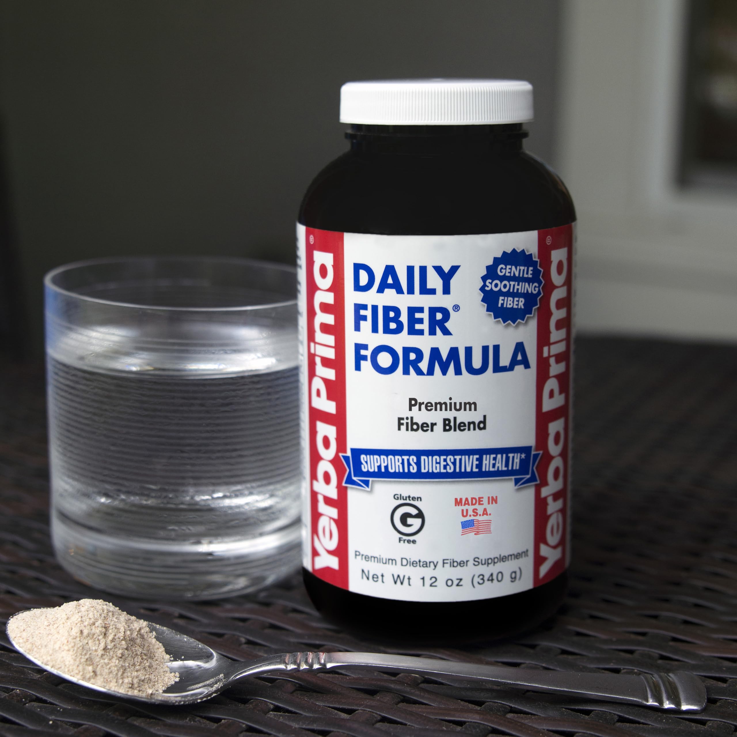 Yerba Prima Daily Fiber Formula Powder 390g scoop with powder