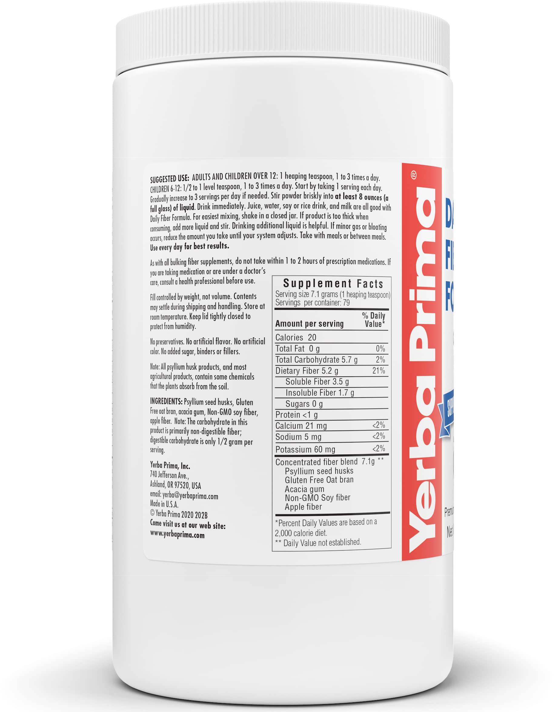 Yerba Prima Daily Fiber Powder ingredients list