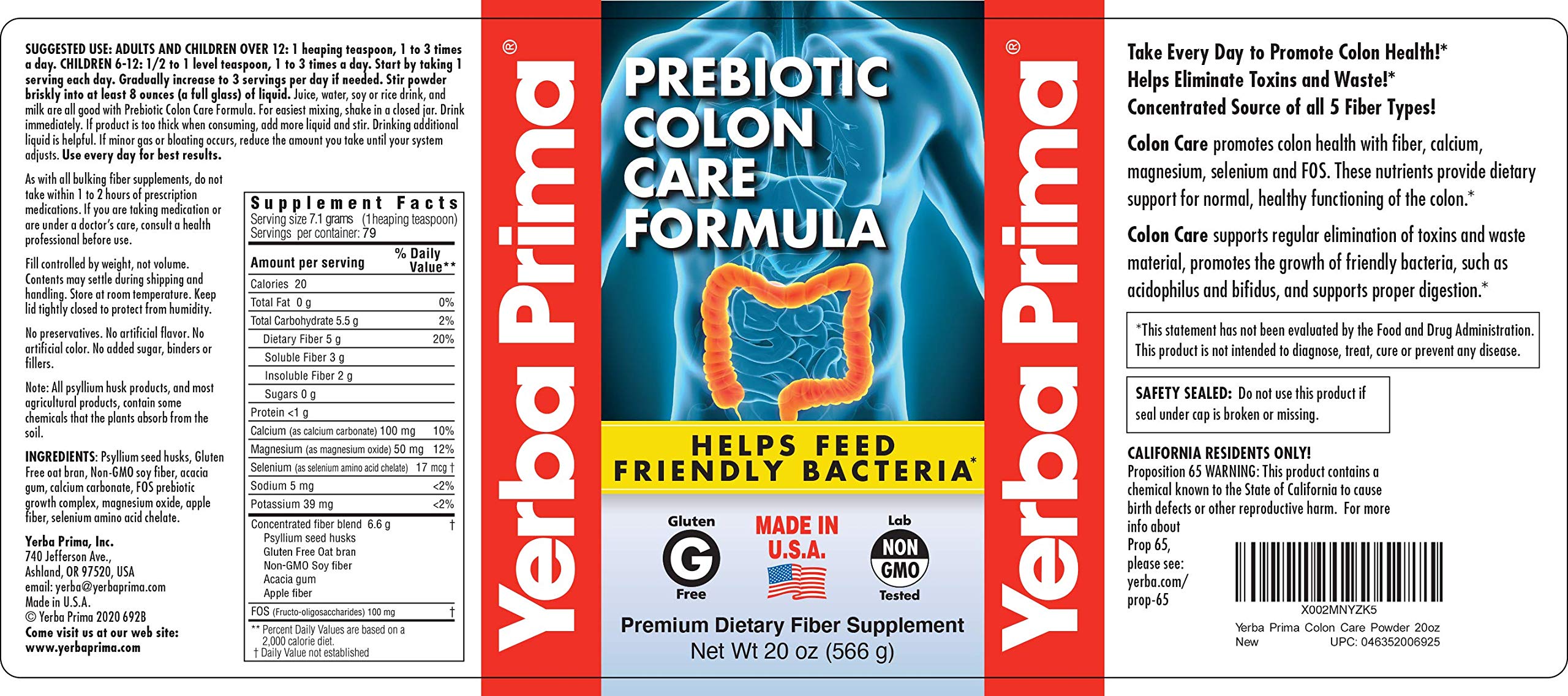 Yerba Prima Daily Fibre Supplement 567g ingredients list