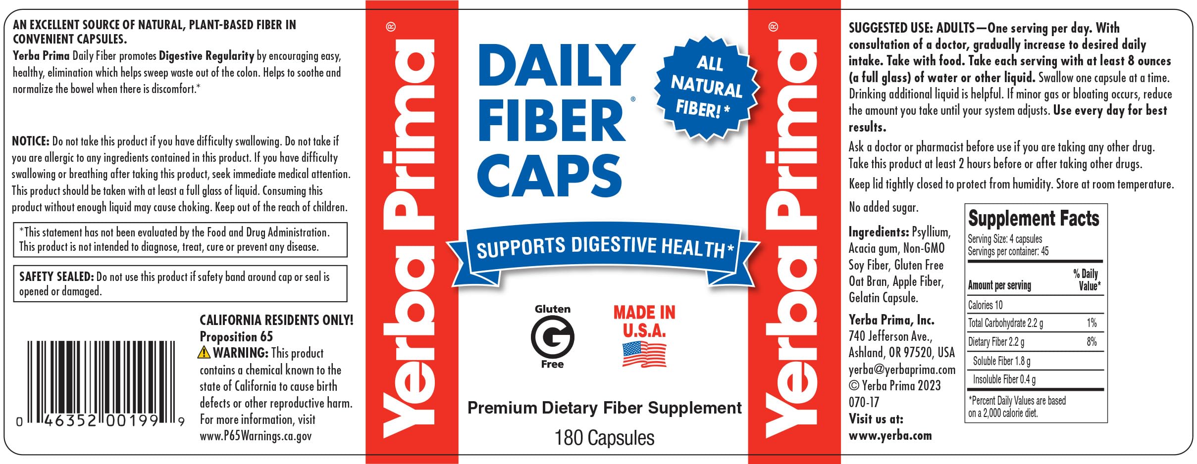 Yerba Prima Dietary Fibre Supplement on a kitchen counter
