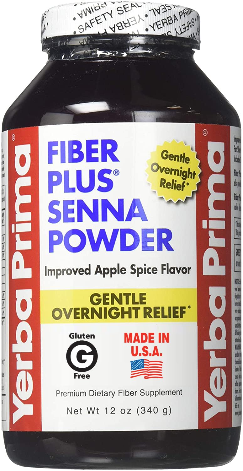 Yerba Prima Fiber Plus Senna 340g powder front view with apple-spice flavour