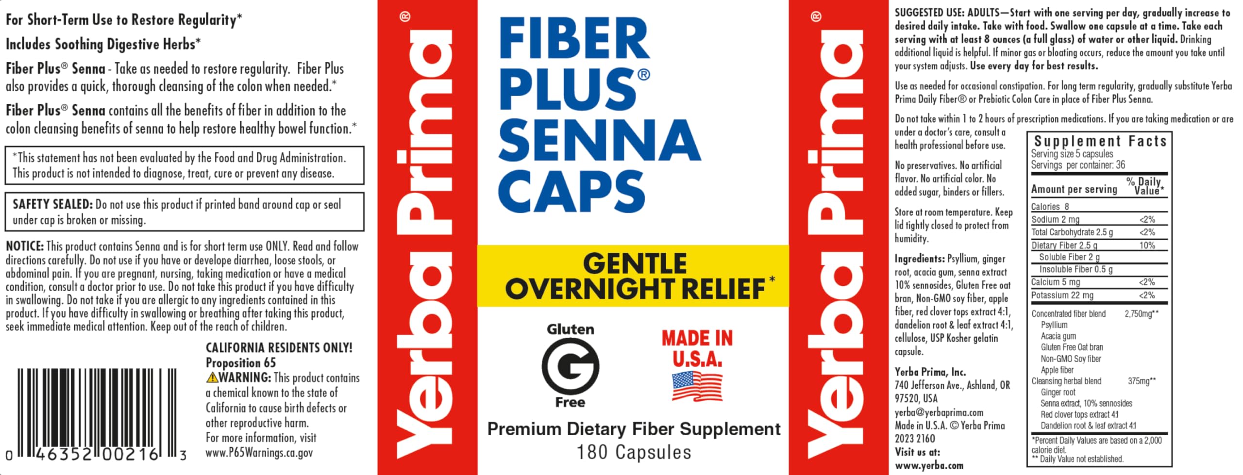 Yerba Prima Fiber Plus Senna ingredients list