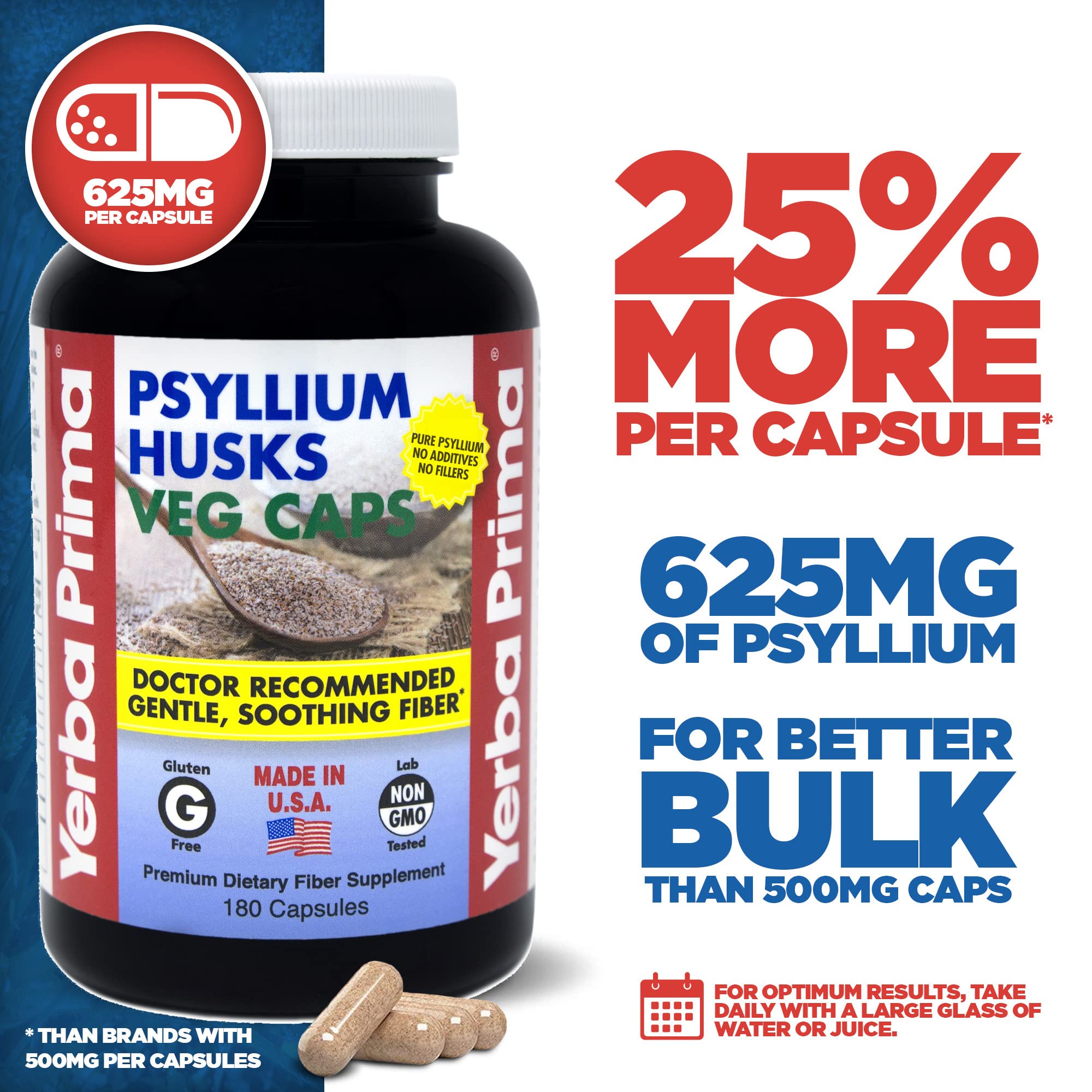 Yerba Prima Psyllium Husk Capsules 625mg bottle side view