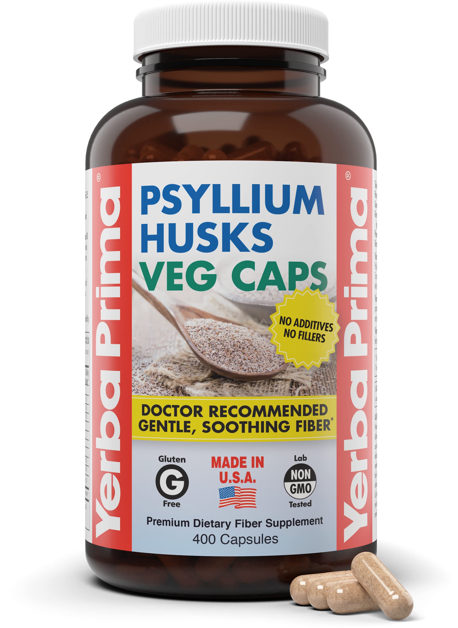 Yerba Prima Psyllium Husk Capsules 625mg front view