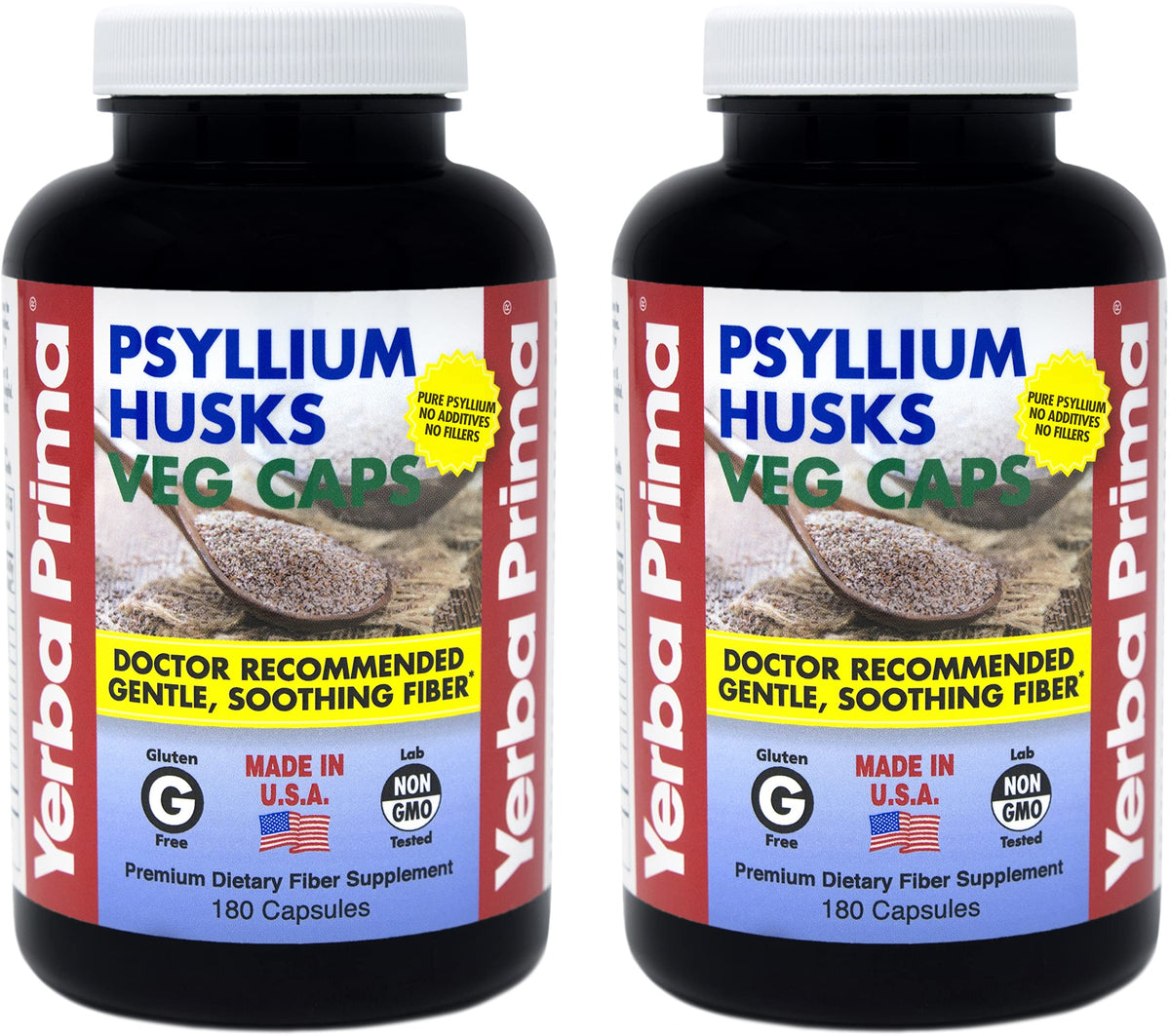Yerba Prima Psyllium Husk Capsules 625mg front view of packaging