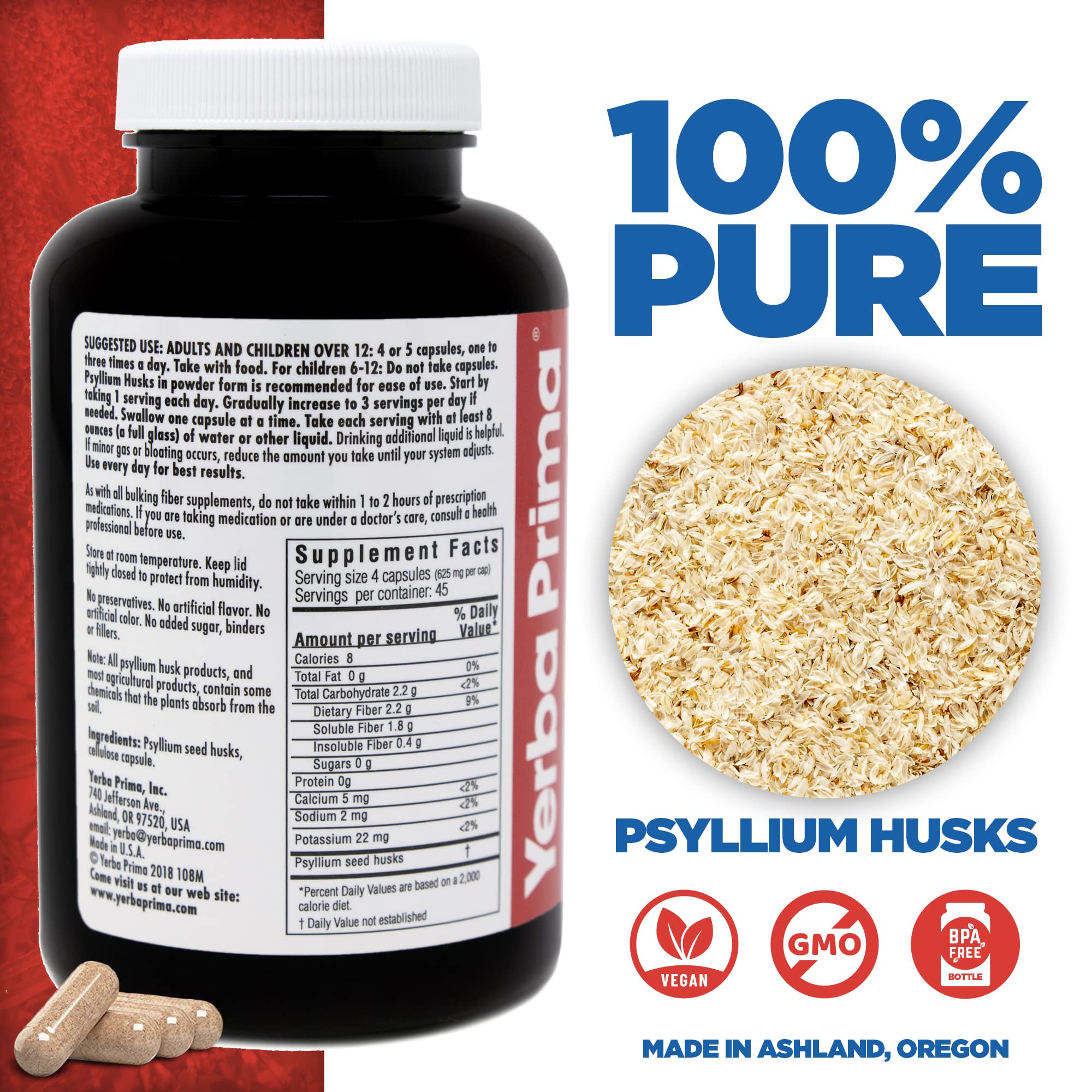 Yerba Prima Psyllium Husk Capsules 625mg ingredients list