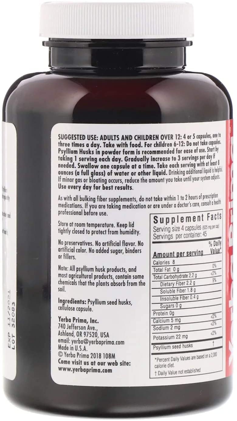Yerba Prima Psyllium Husk Capsules 625mg lifestyle scene with healthy foods