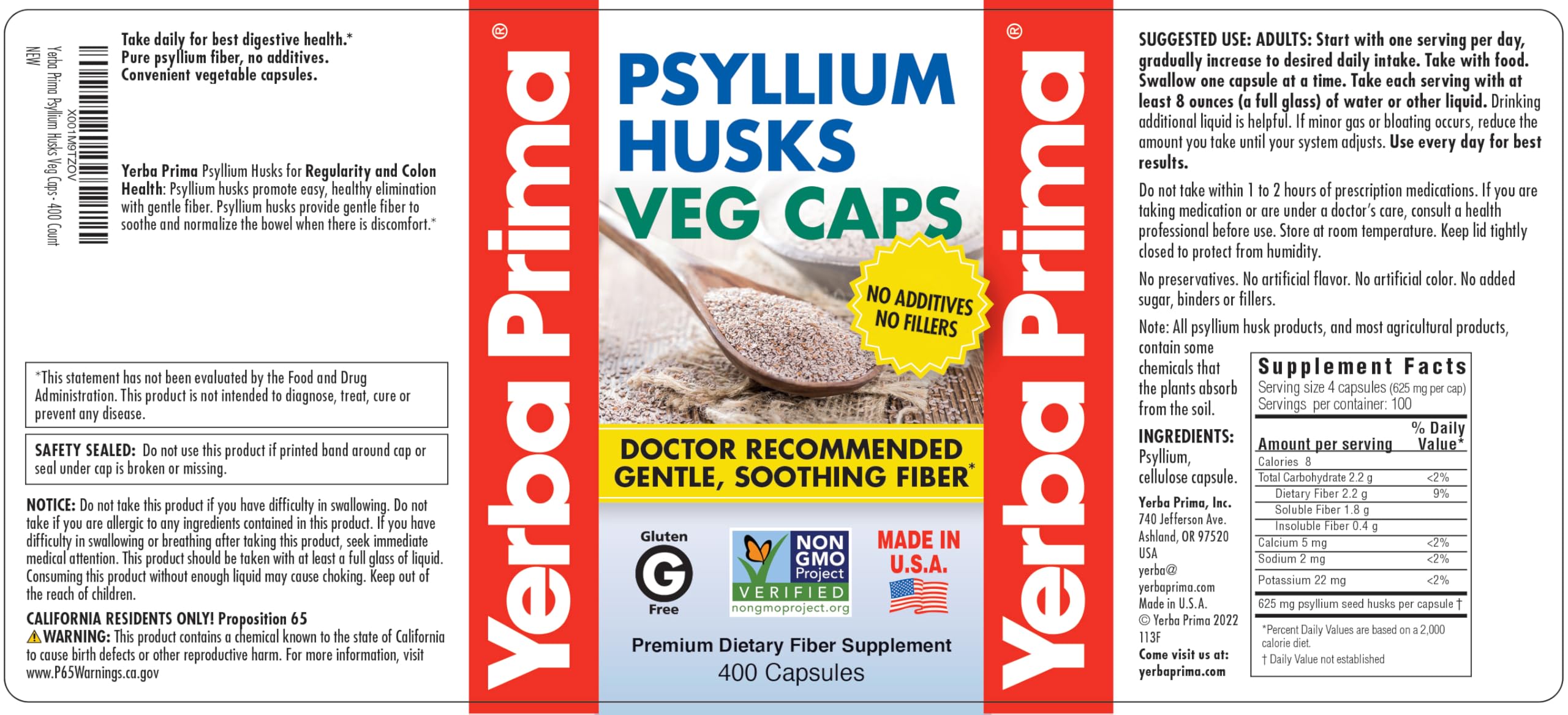 Yerba Prima Psyllium Husk Capsules 625mg serving size