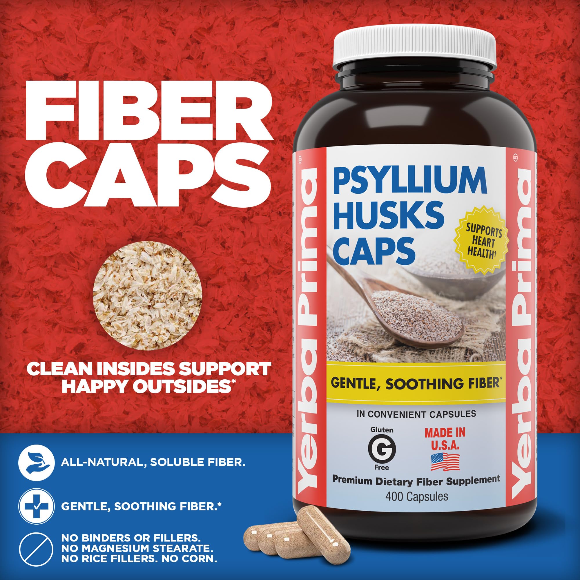 Yerba Prima Psyllium Husk Capsules side view showing capsule size