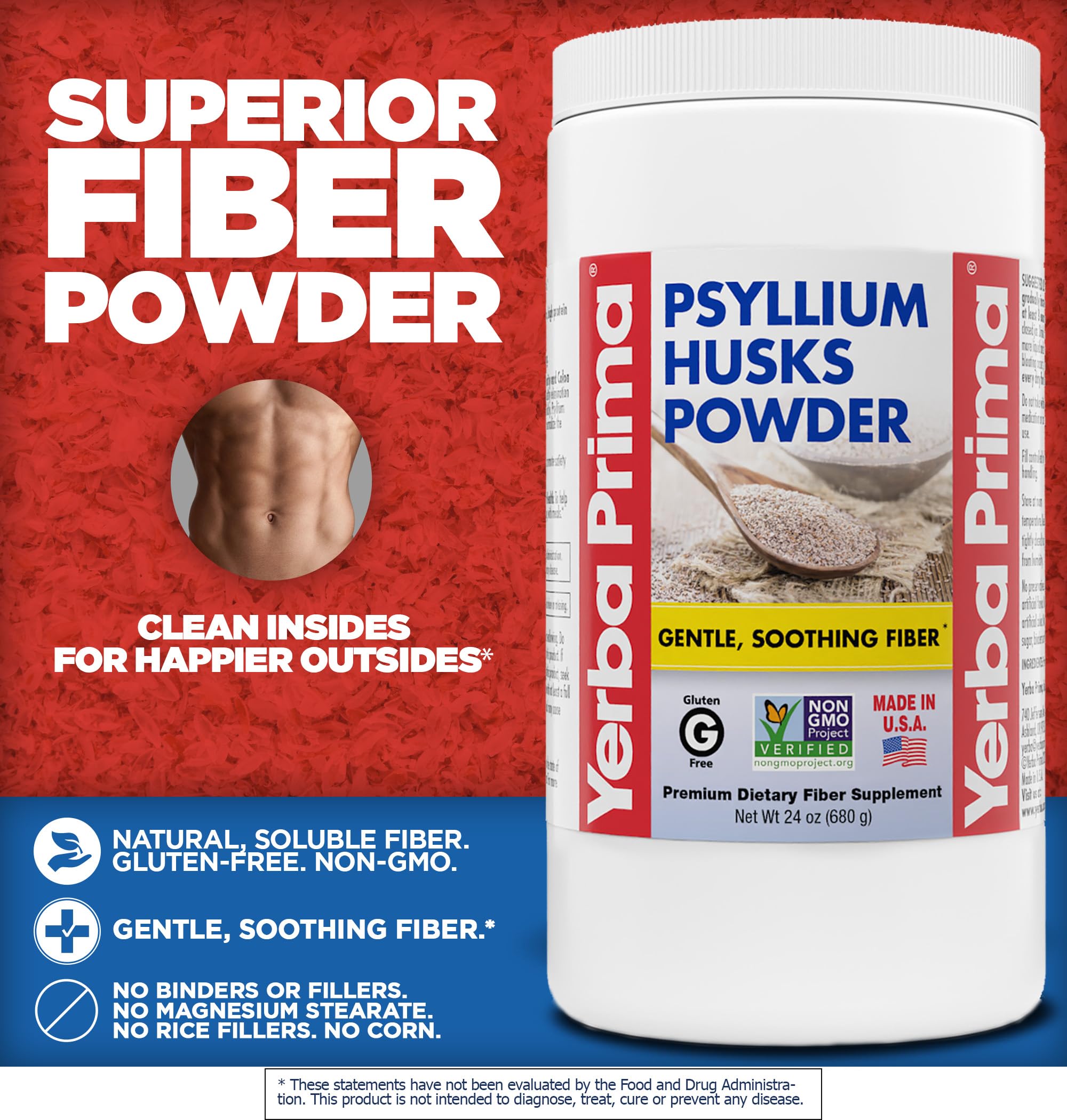 Yerba Prima Psyllium Powder 748g back view with ingredient list