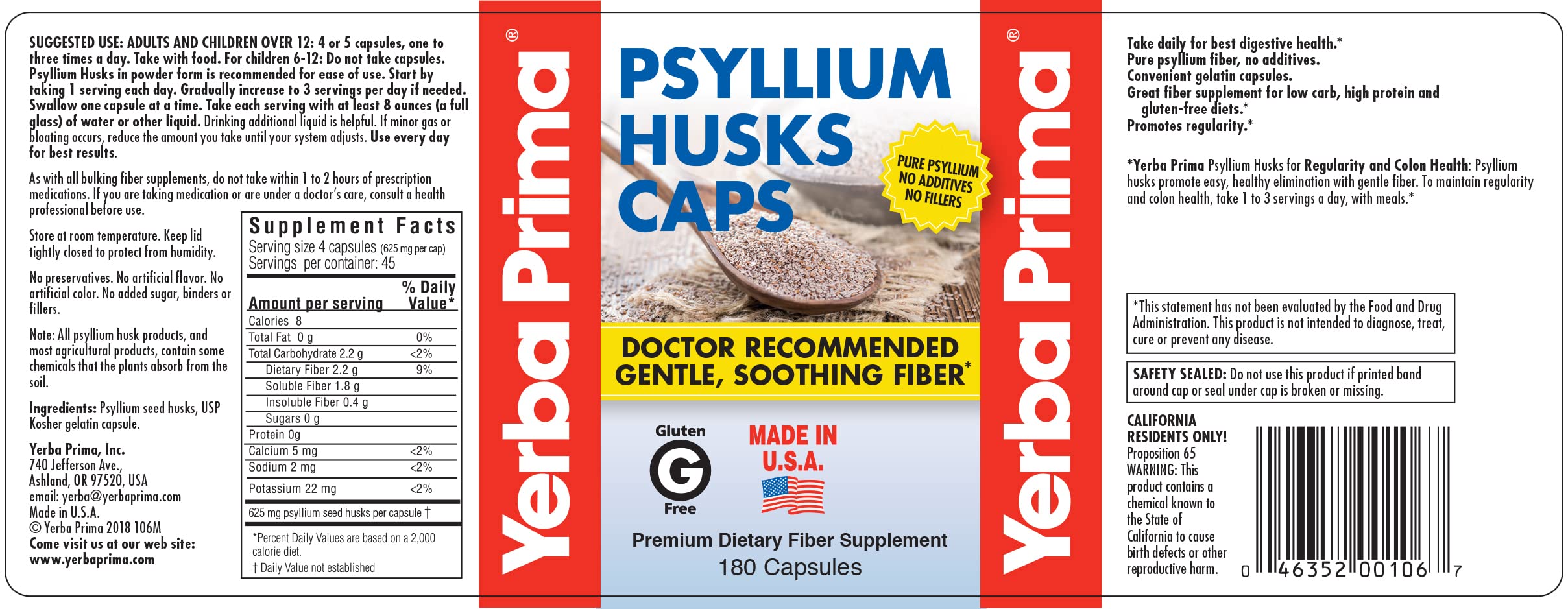 Yerba Prima Psyllium supplement bottle side view