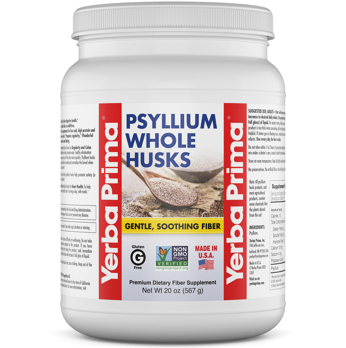 Yerba Prima Psyllium Whole Husks 20 oz front view packaging