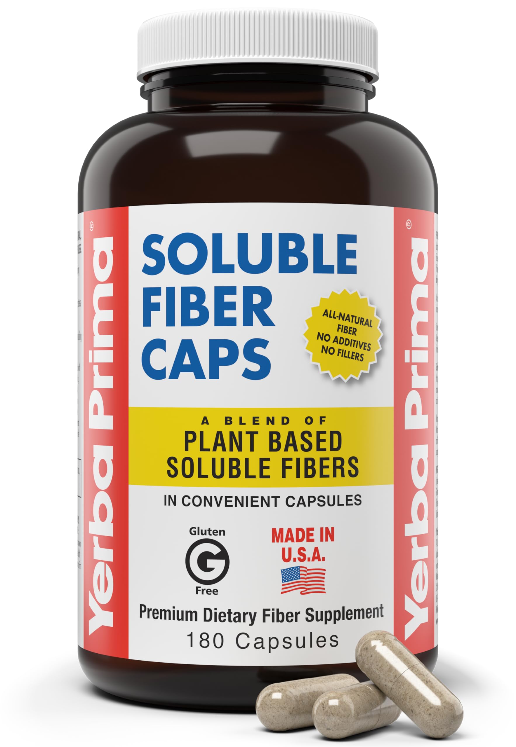 Yerba Prima Soluble Fiber Caps 142g front view with packaging