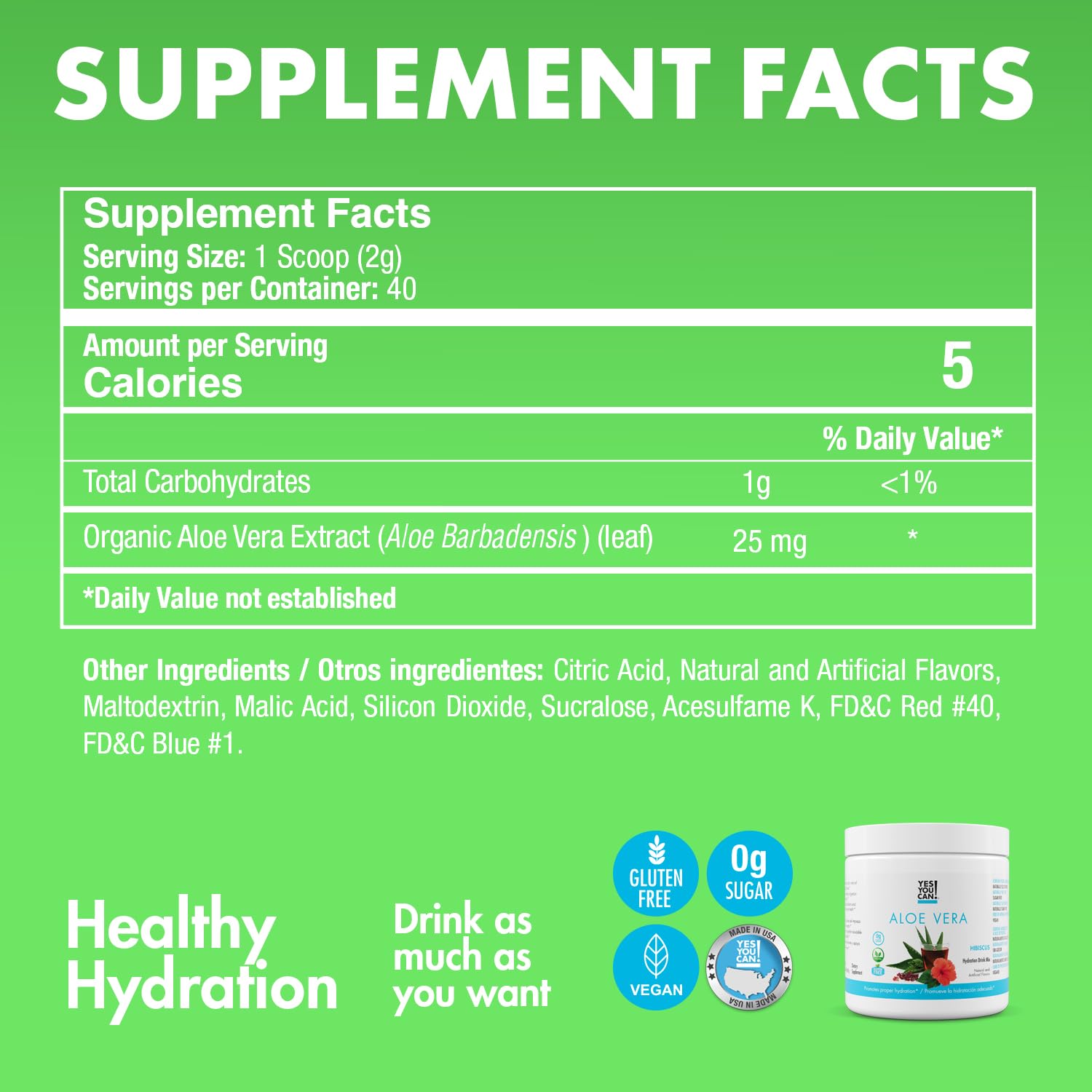 Yes You Can! Aloe Vera Drink Mix 118g mixed in water