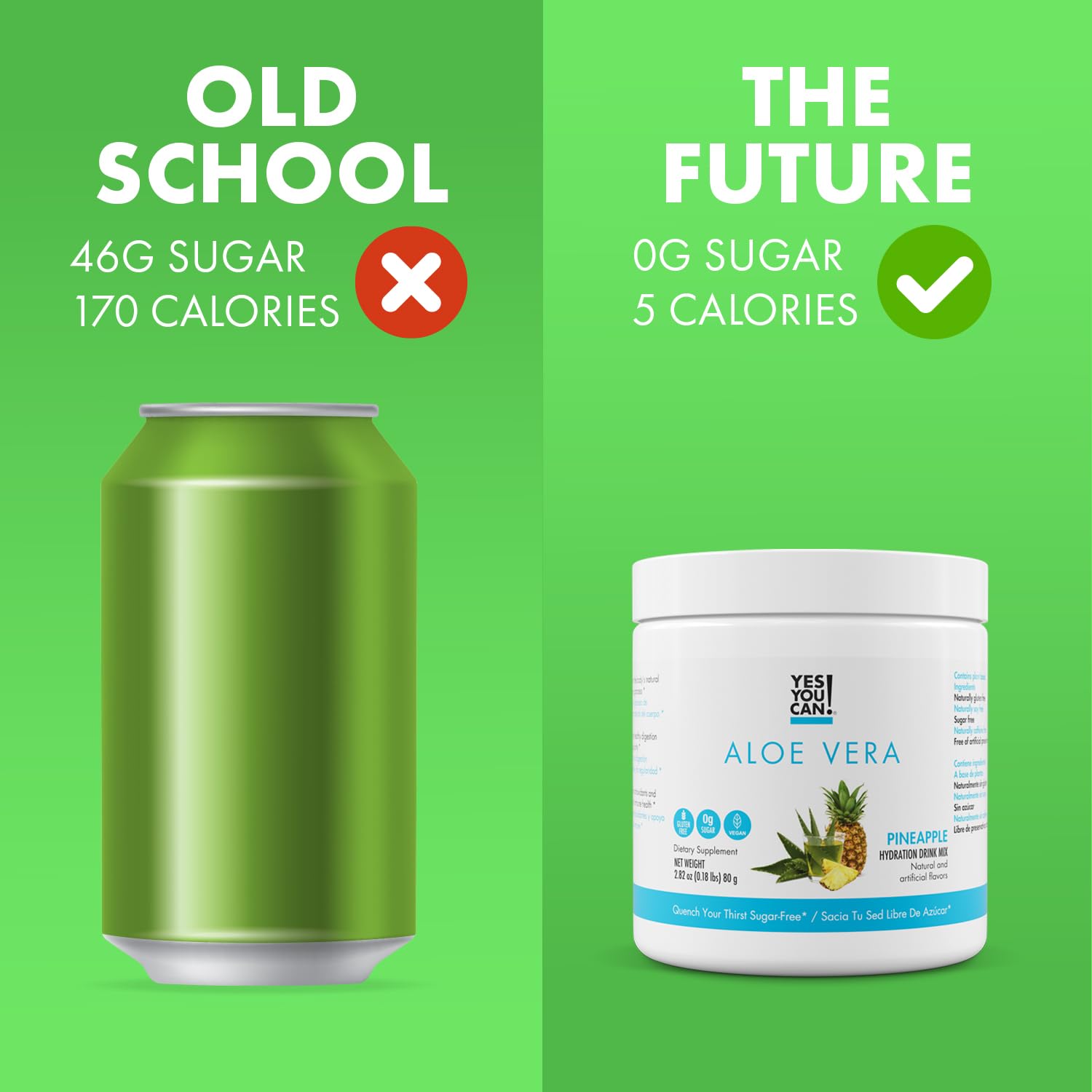 Yes You Can! Aloe Vera Drink Mix with ice cubes