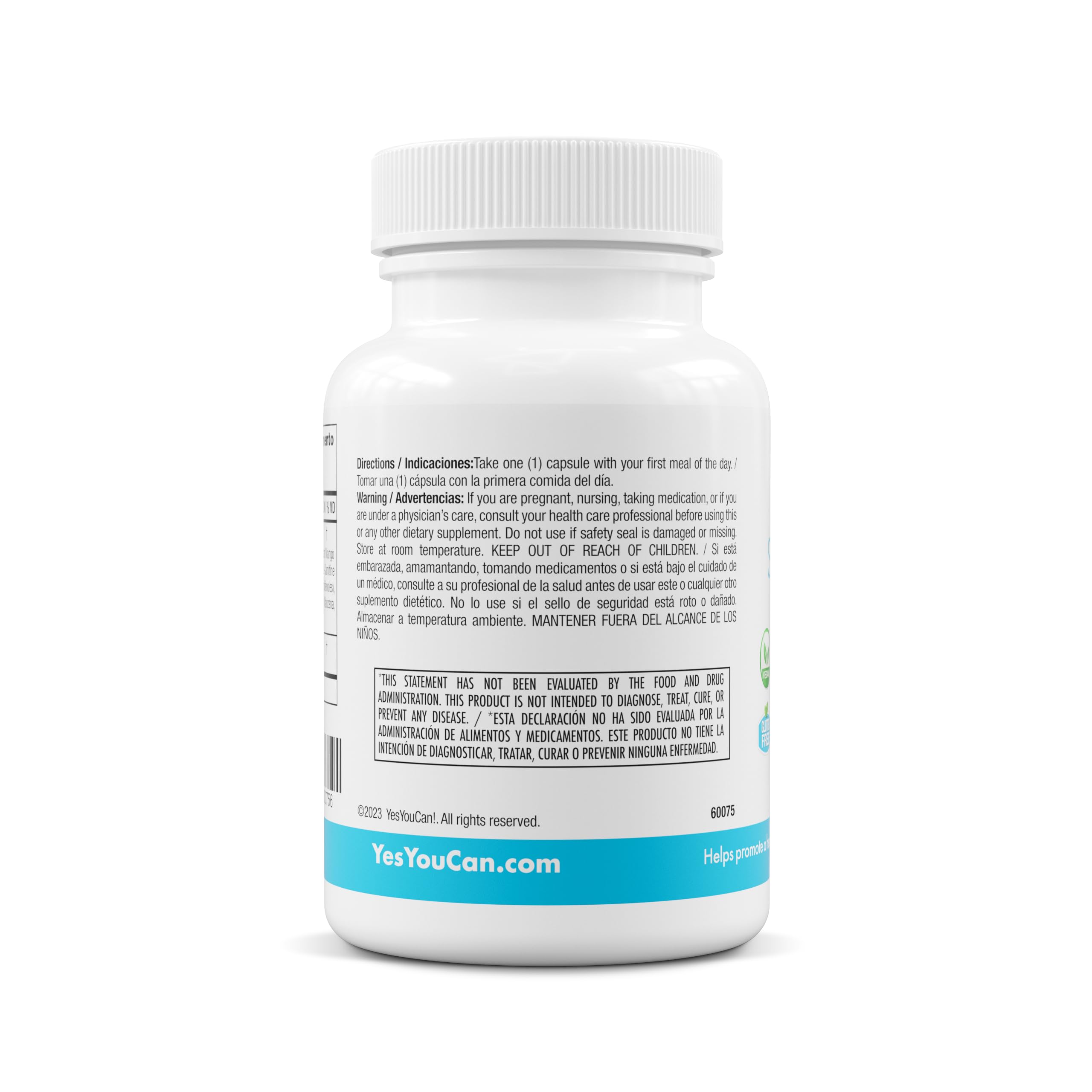Yes You Can! Slim Down supplement back view showing nutritional info
