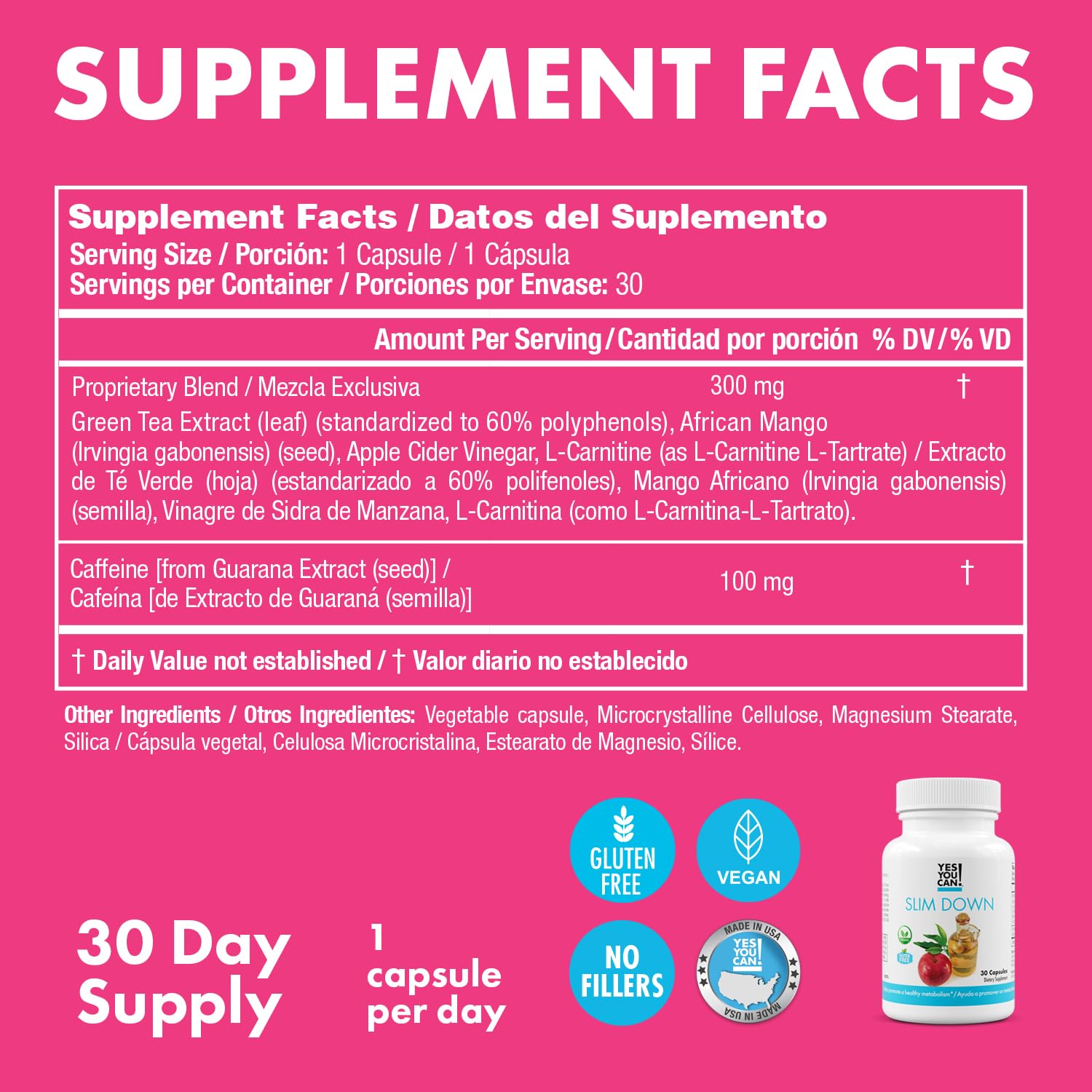 Yes You Can! Slim Down supplement ingredients list