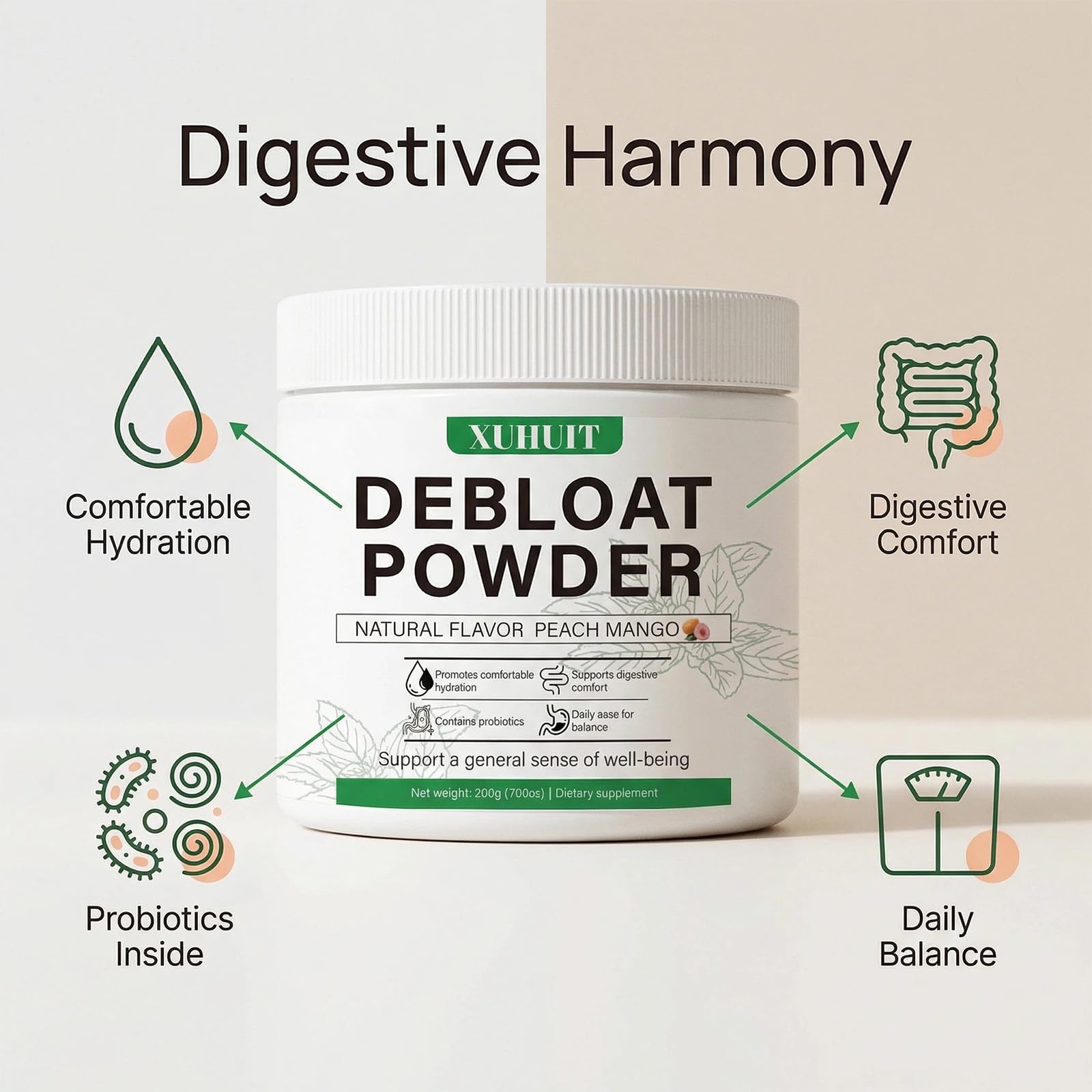 YFDSRF Prebiotic Powder peach mango flavour scoop