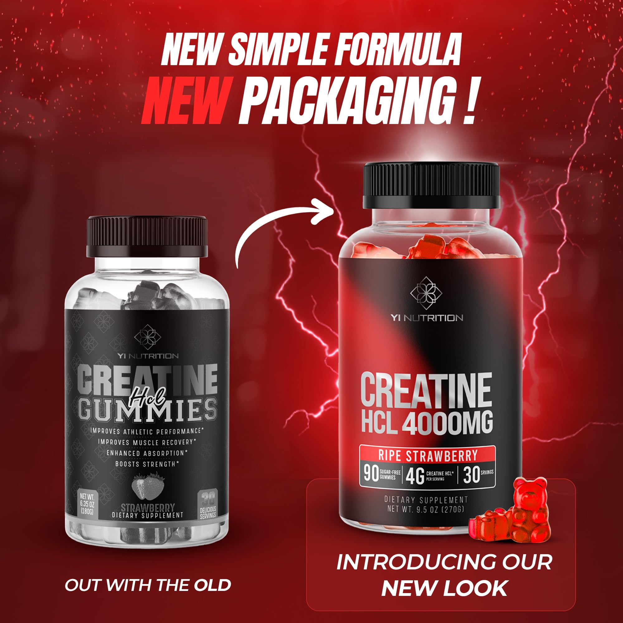 Yi Nutrition Creatine HCL Gummies packaging with nutritional information