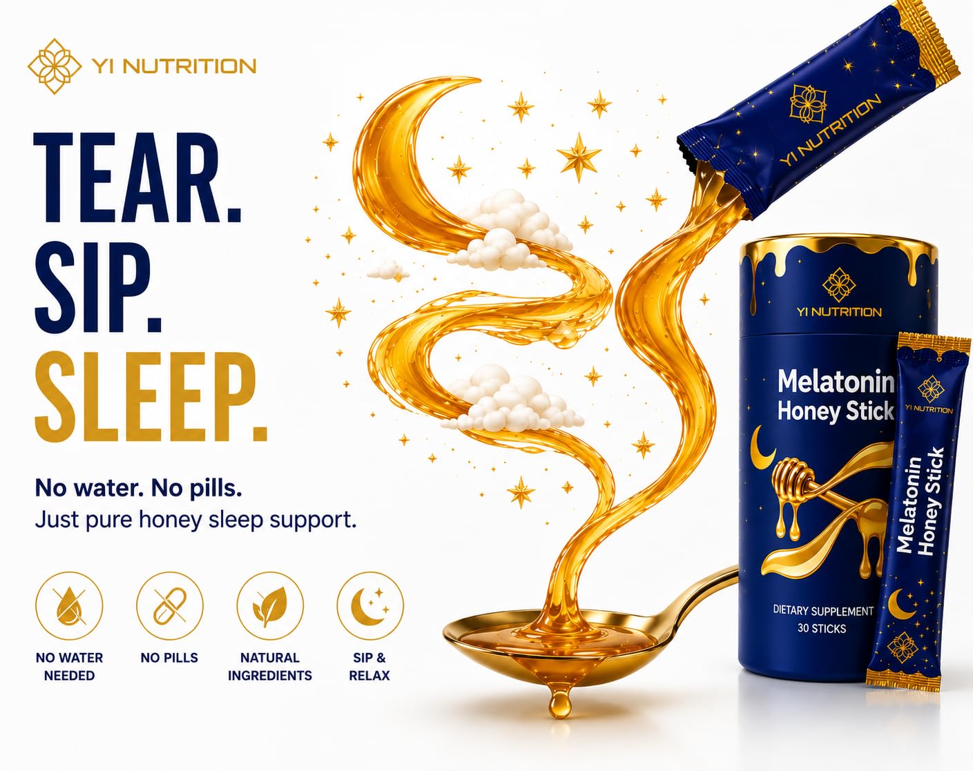 Yi Nutrition Melatonin Honey Stick with ginger extract close-up