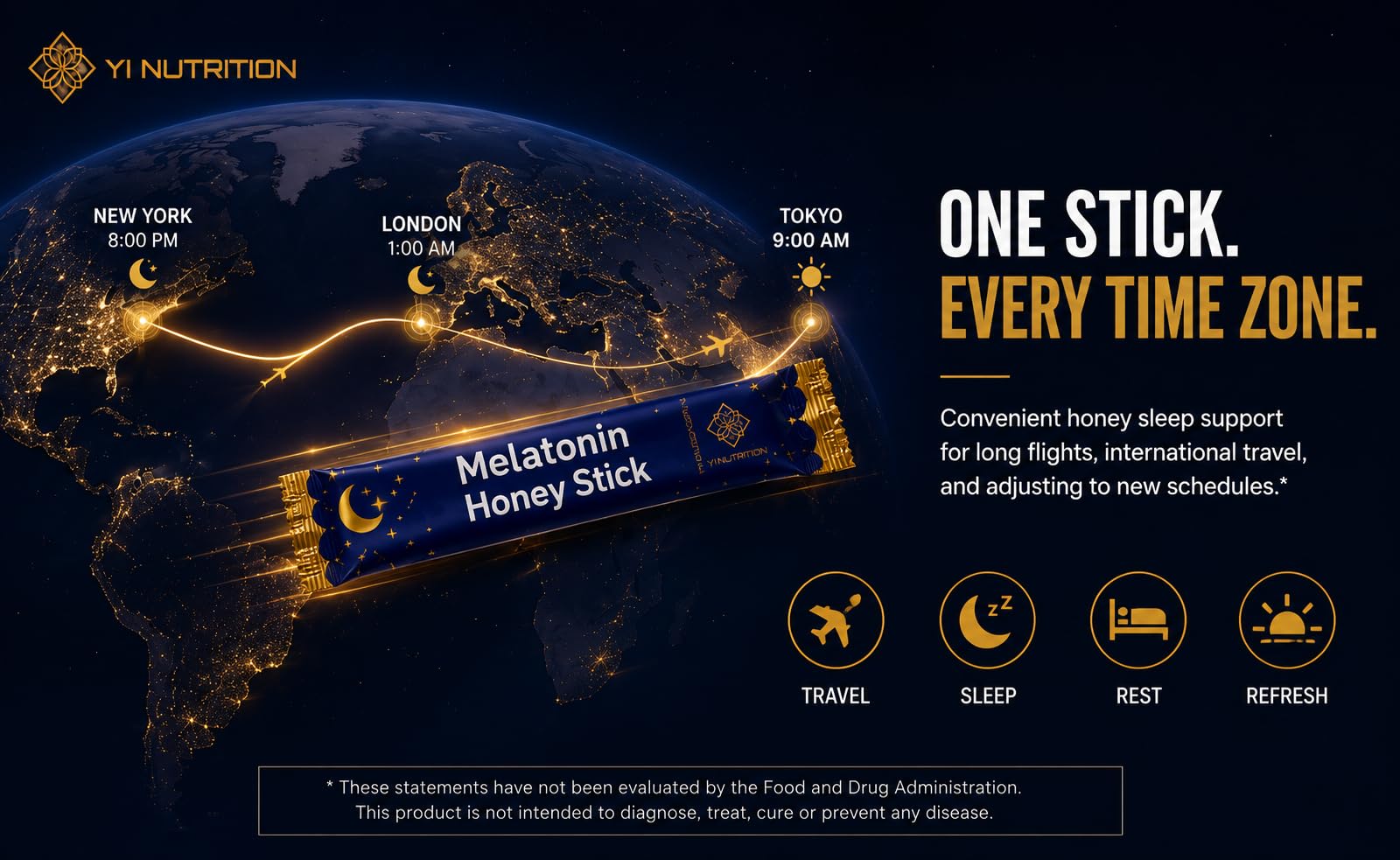 Yi Nutrition Melatonin Honey Sticks in a lifestyle setting