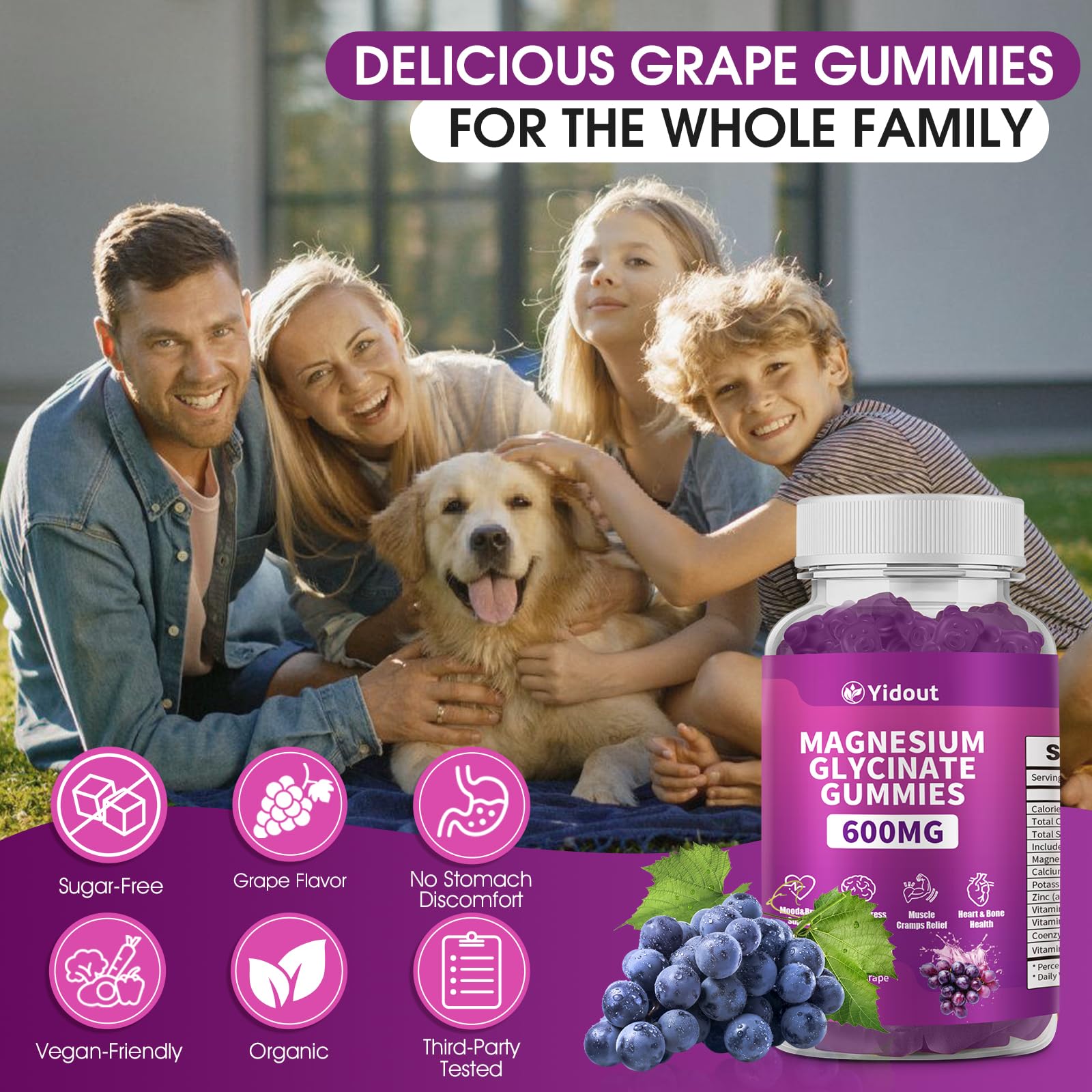 Yidout Magnesium Glycinate Gummies in a bowl for easy access