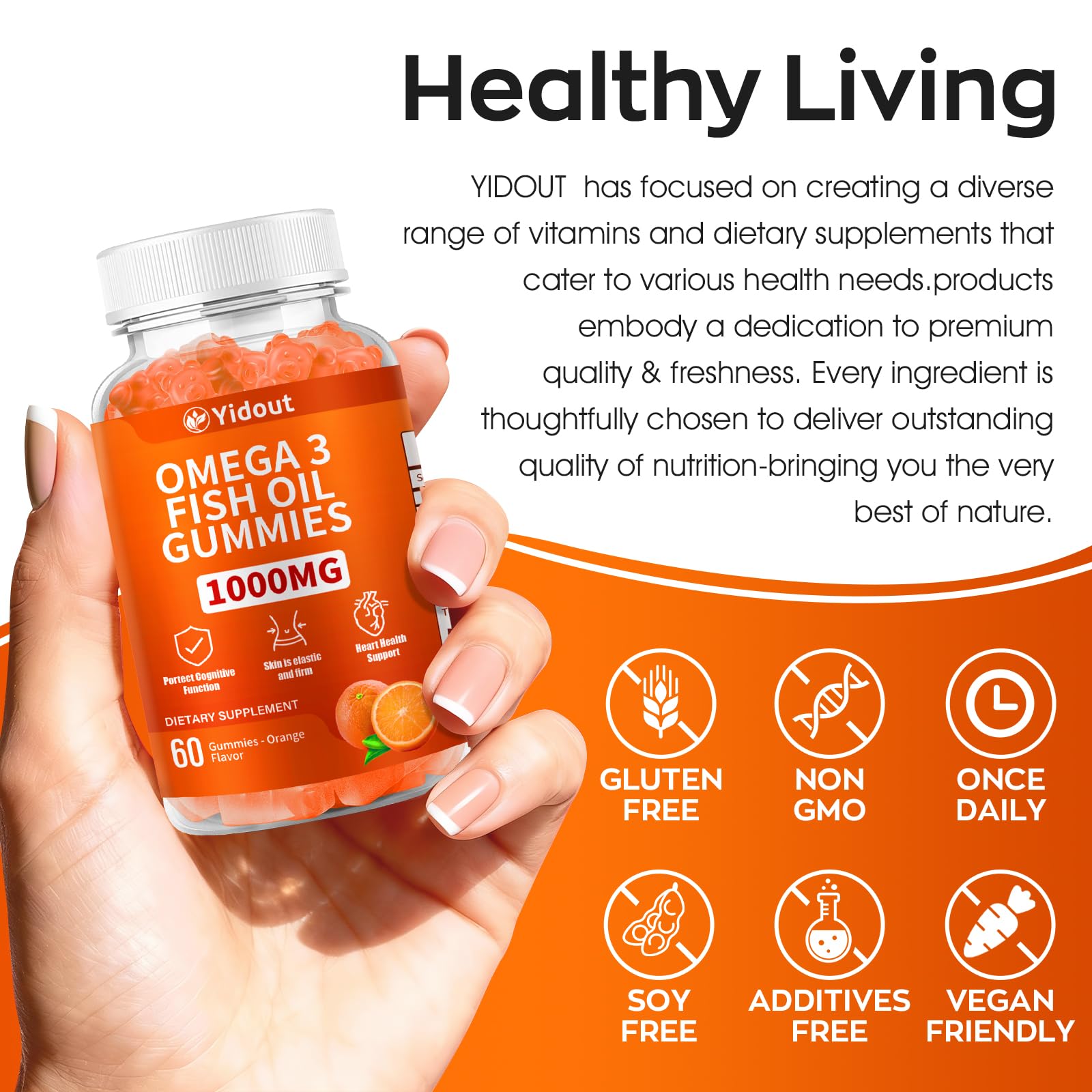 Yidout Omega-3 Fish Oil Gummies displayed with other supplements