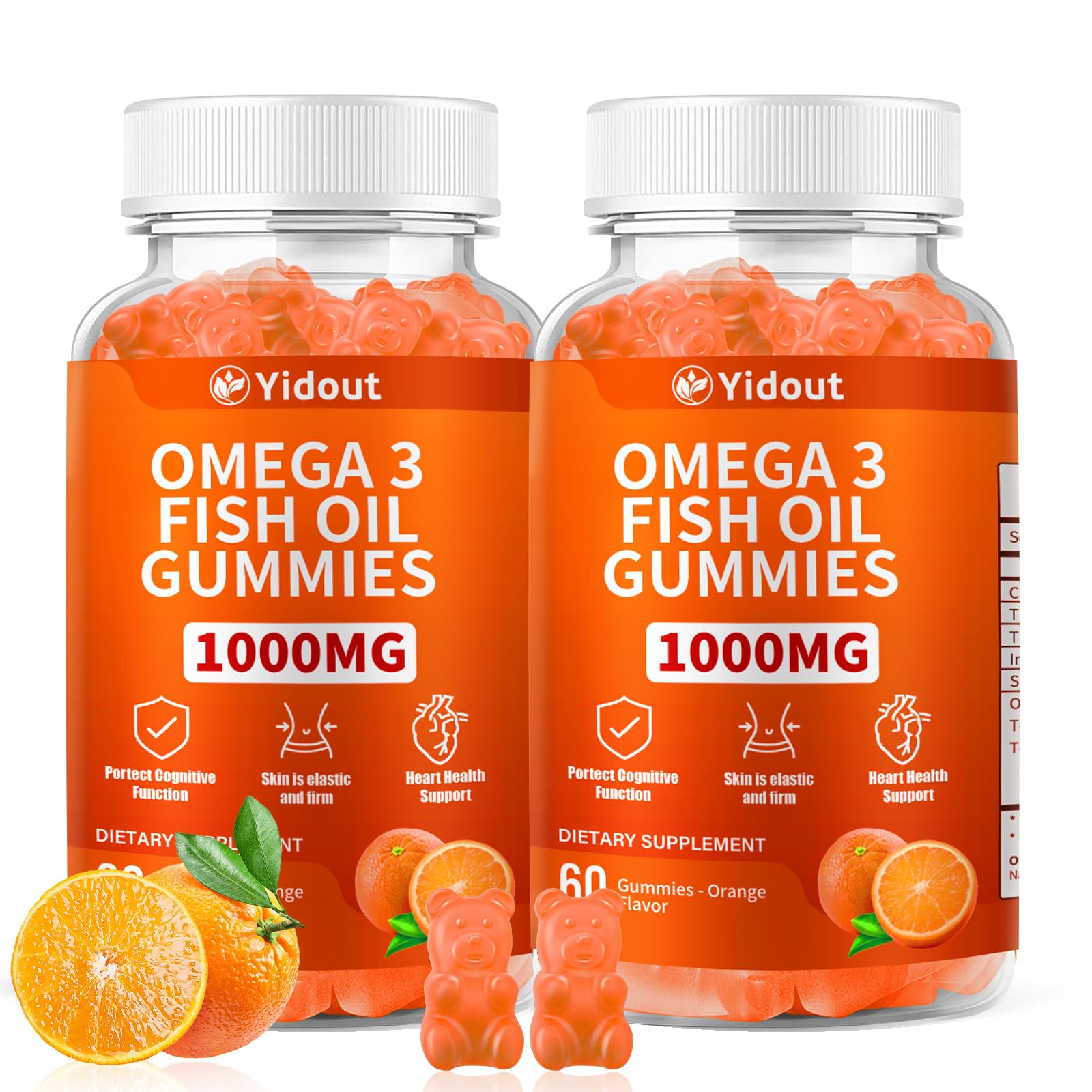 Yidout Omega-3 Fish Oil Gummies front view with packaging