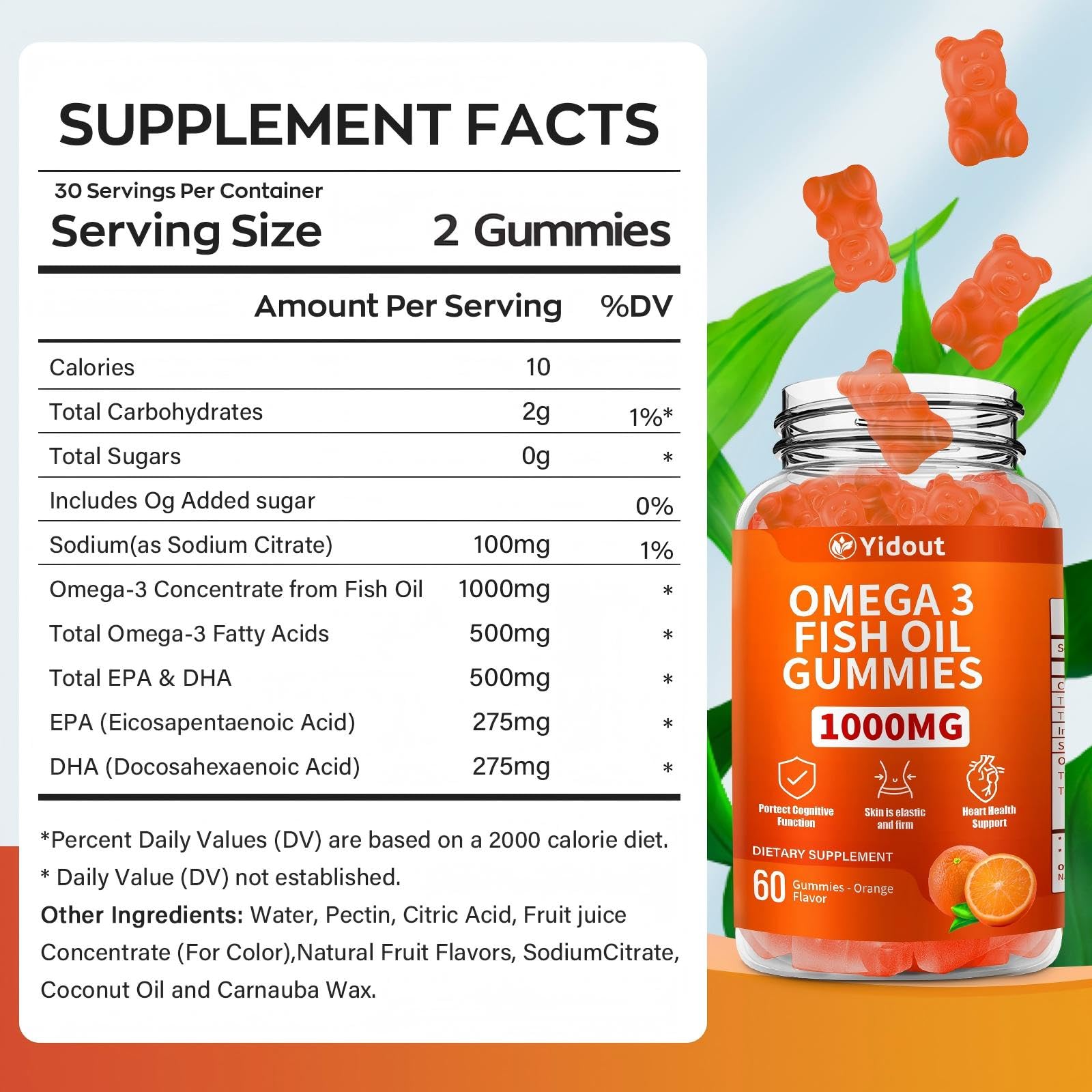 Yidout Omega-3 Fish Oil Gummies showing orange flavour