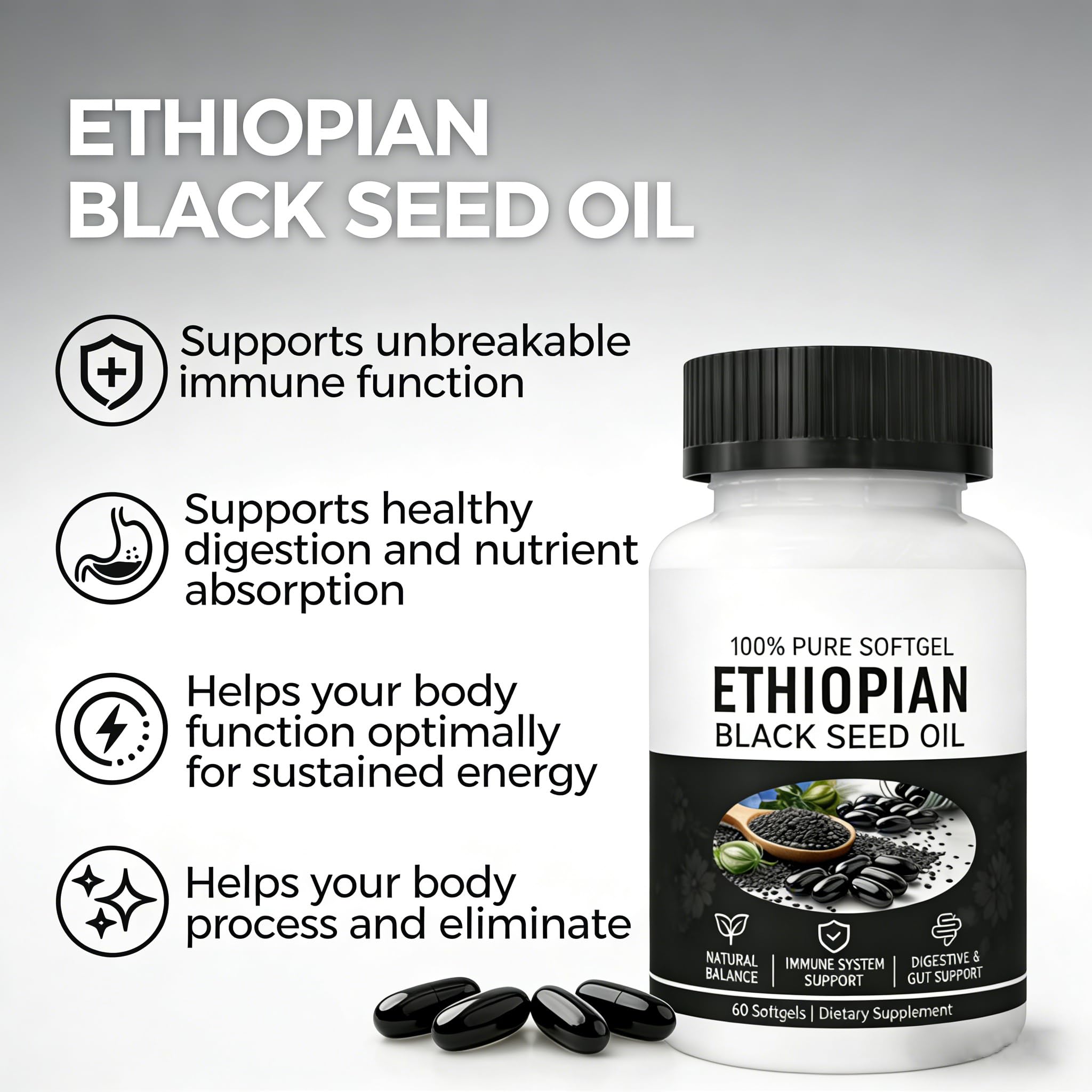 Yiishuiil Black Seed Oil Capsules packaging back view