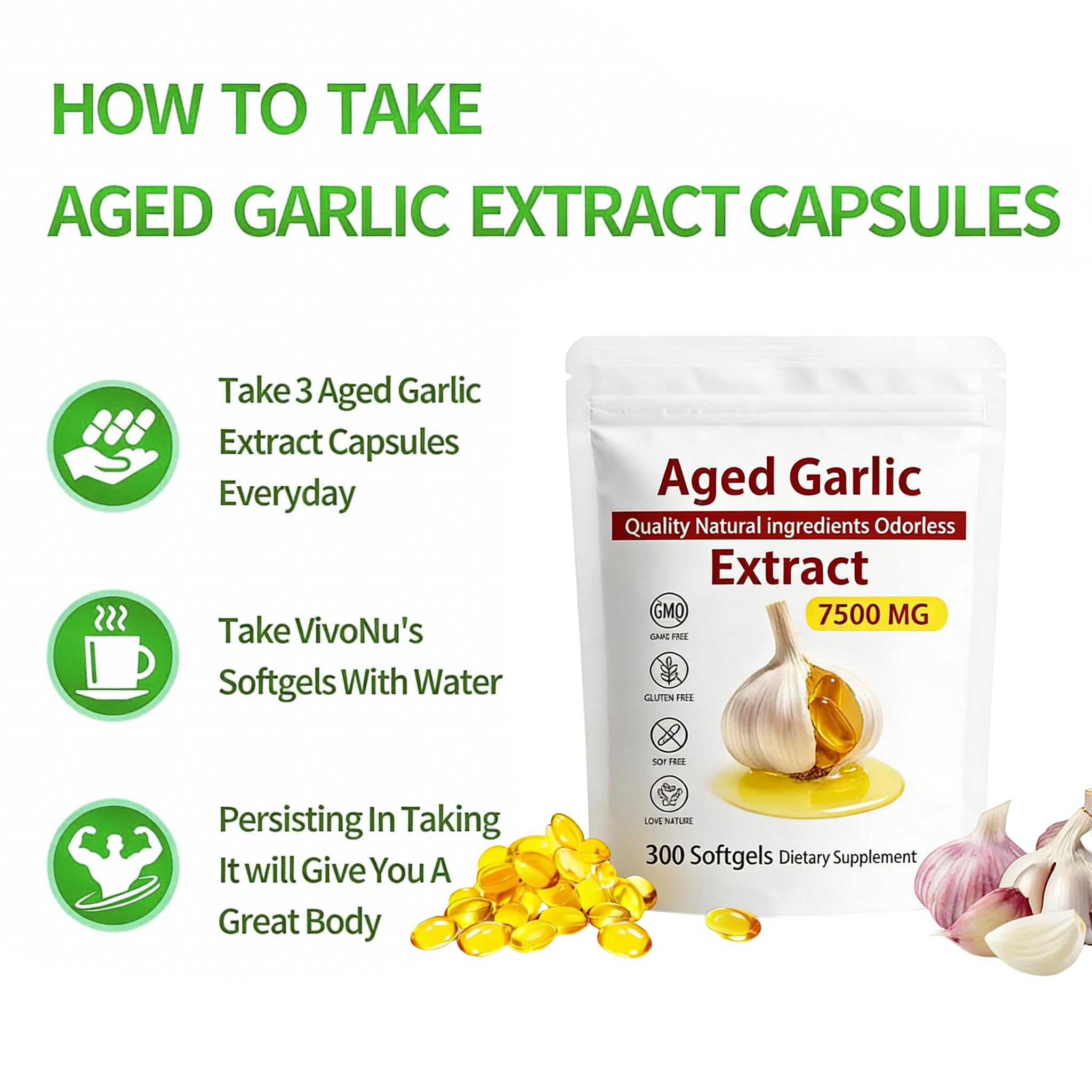 Yiishuiil Garlic Softgels 7500mg bottle with label