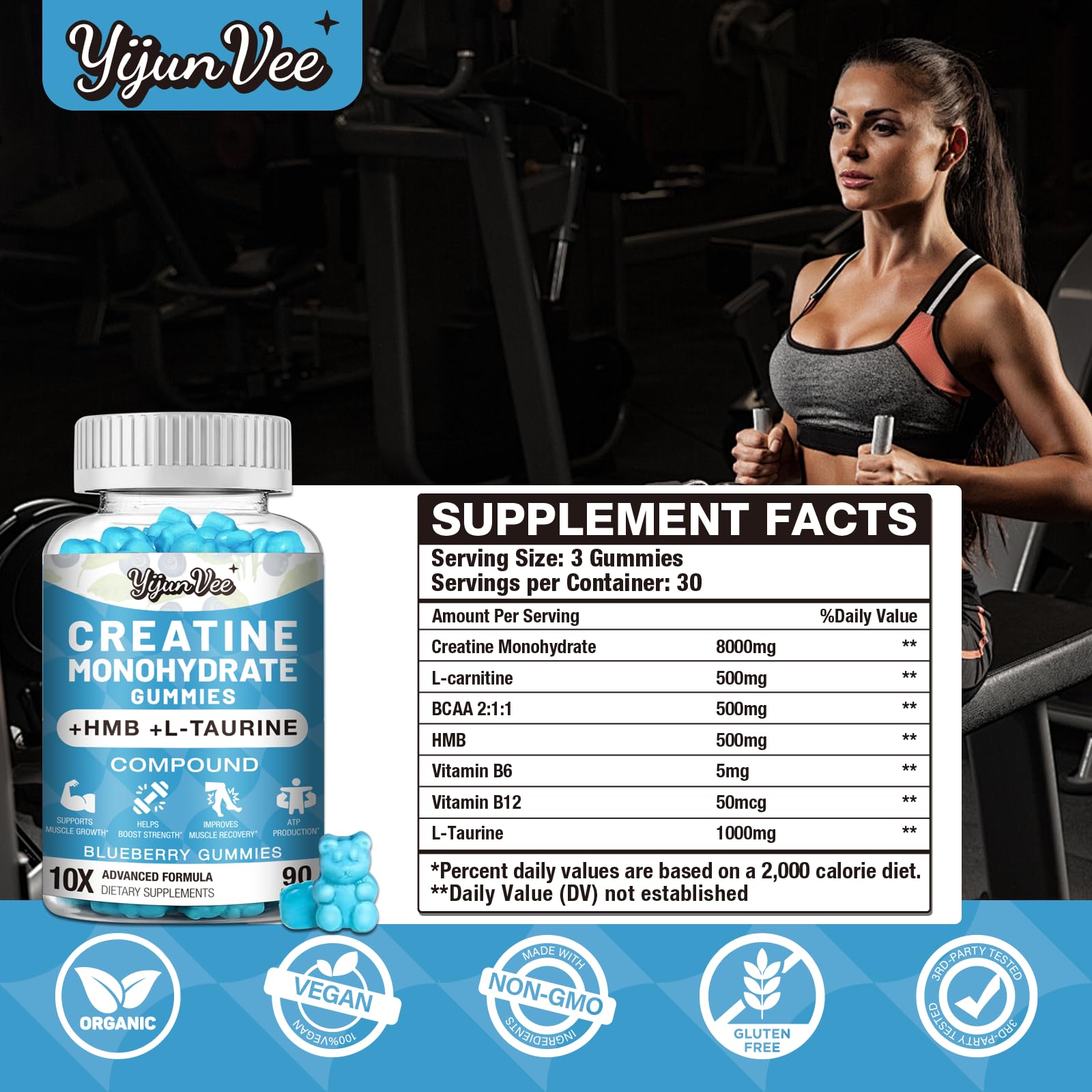 YijunVee Creatine HMB Gummies in a hand