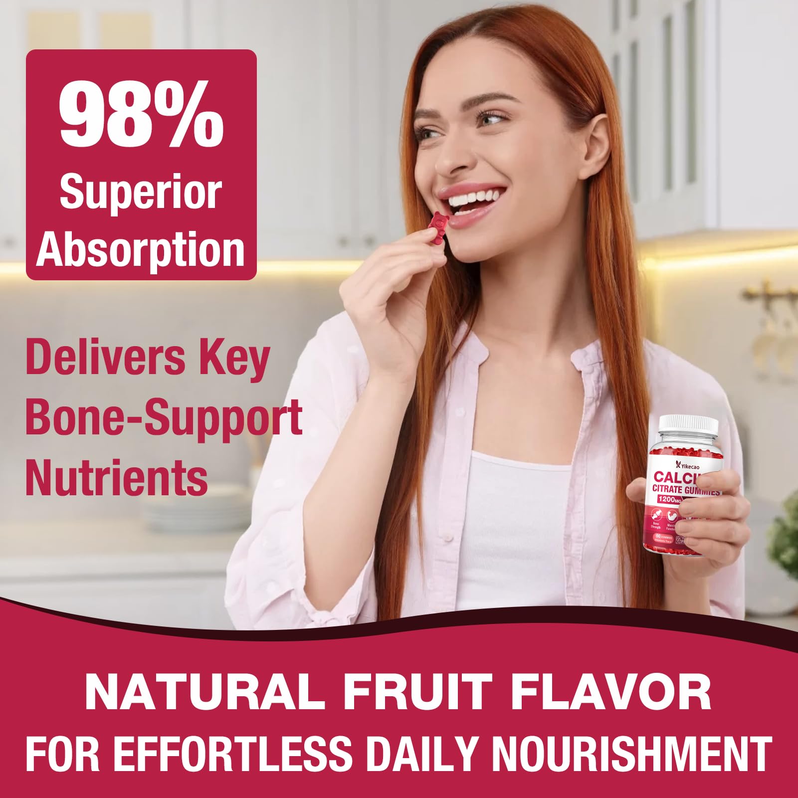 Yikecao Calcium Citrate Gummies 1200mg bottle with lid open