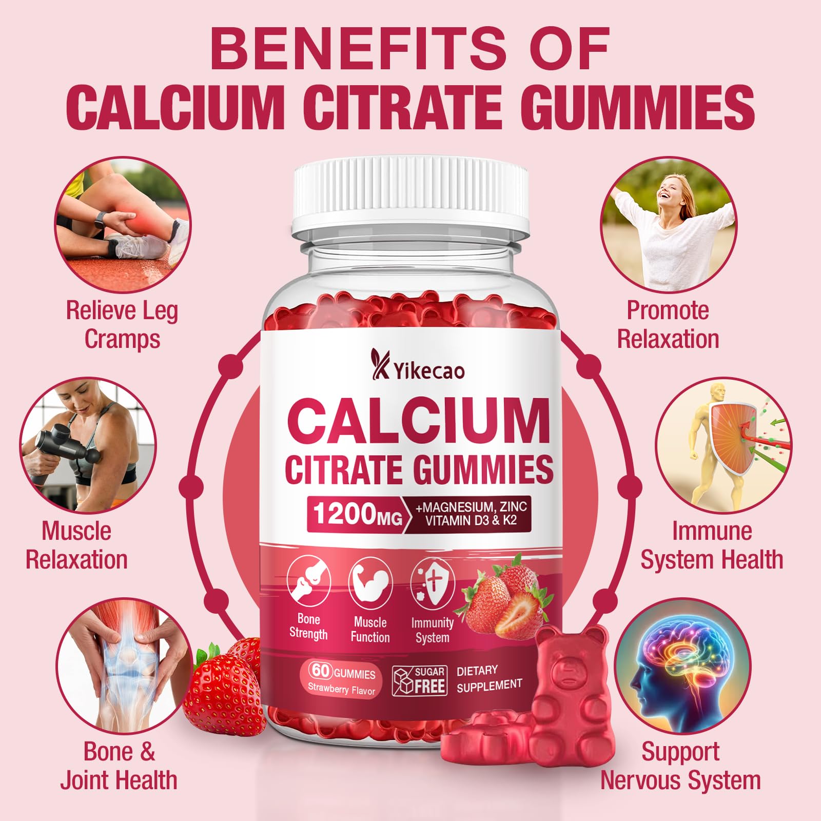 Yikecao Calcium Citrate Gummies 1200mg close-up of gummies