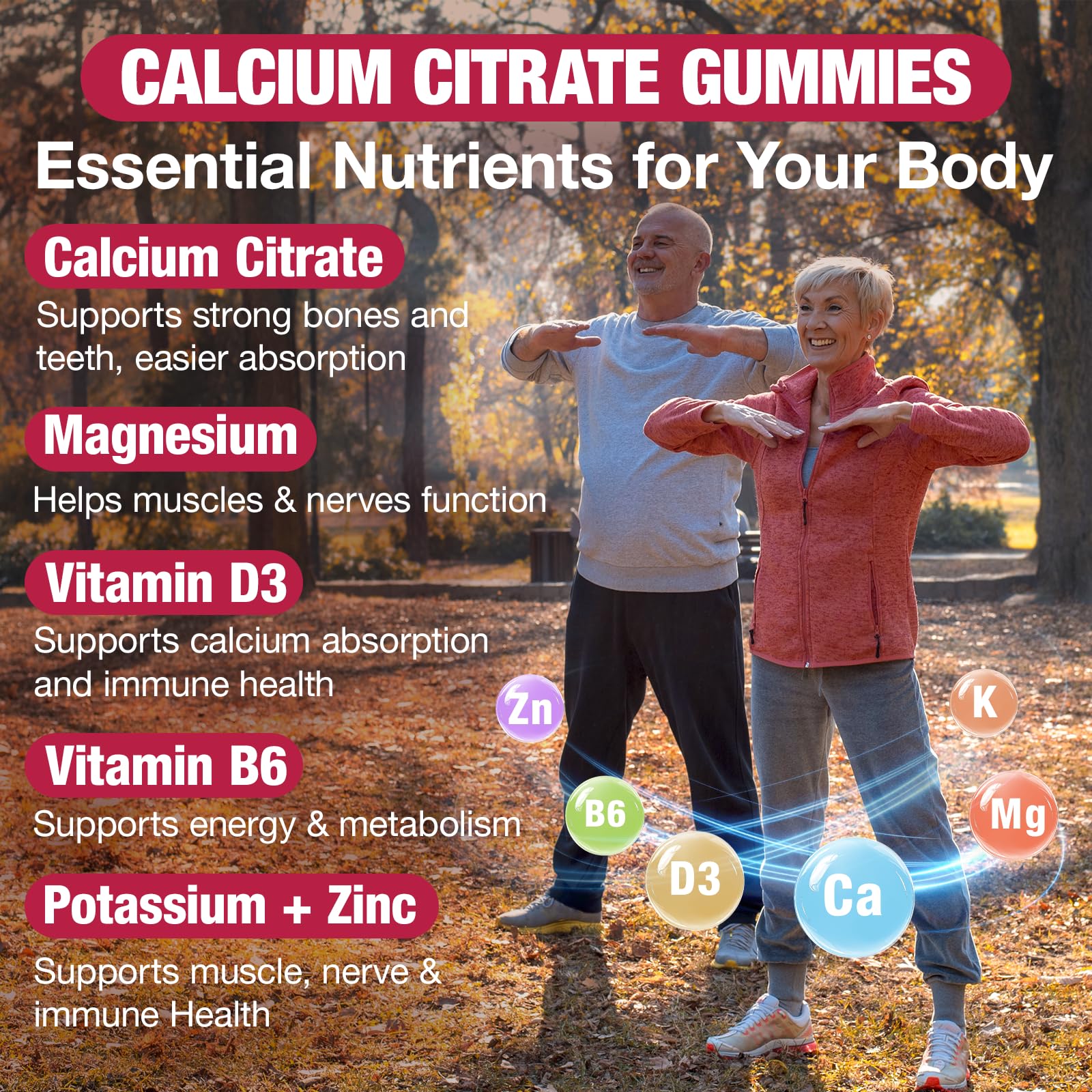 Yikecao Calcium Citrate Gummies 1200mg with fresh strawberries