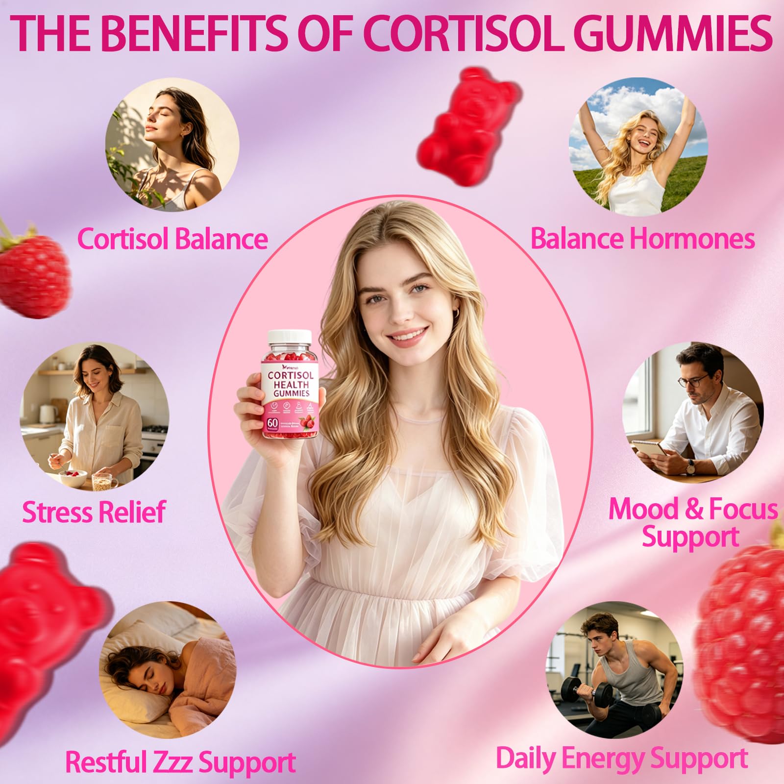 Yikecao Cortisol Gummies raspberry flavour close-up