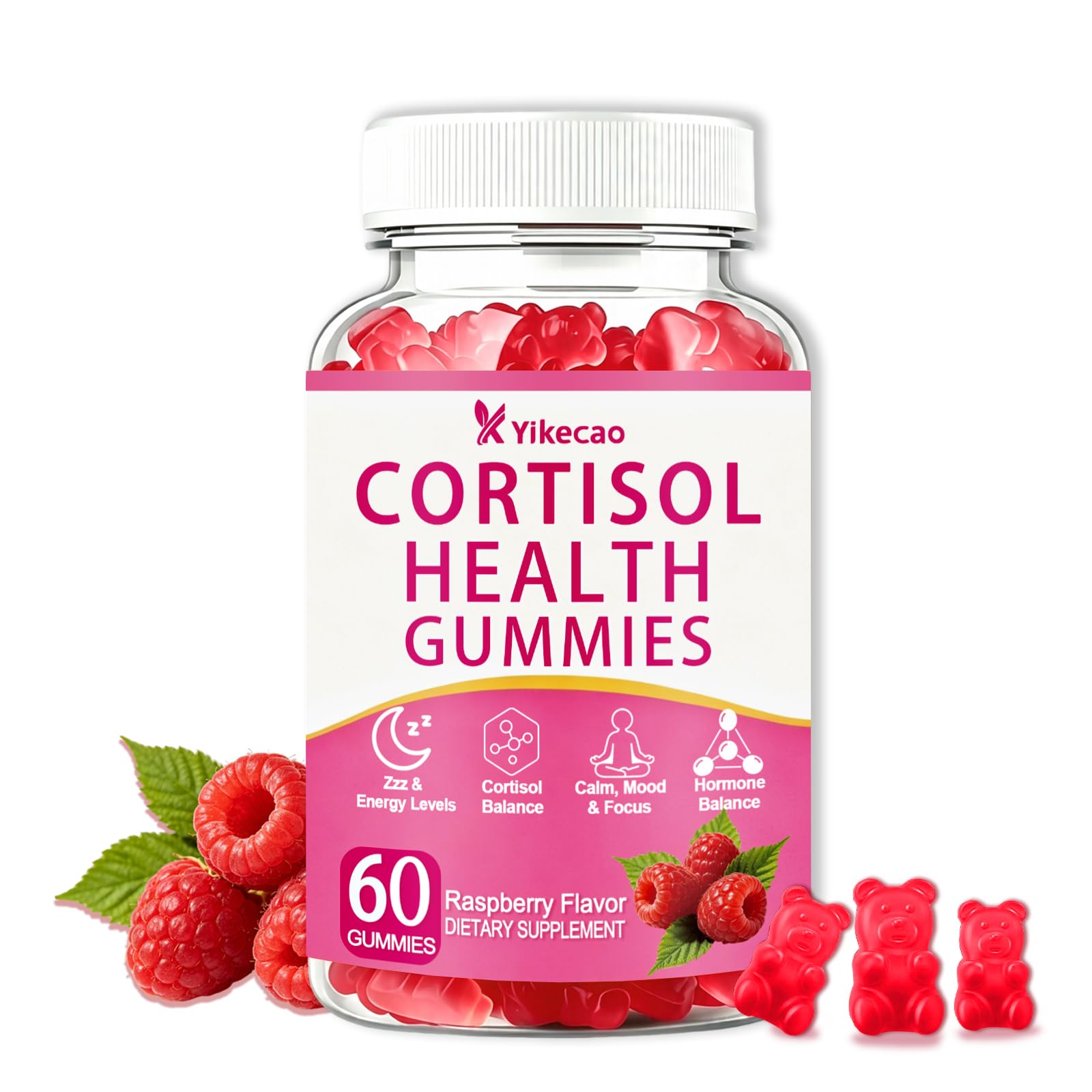 Yikecao Cortisol Gummies raspberry flavour front view