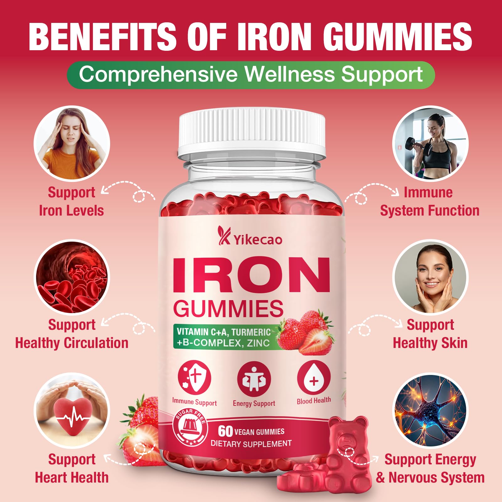 Yikecao Iron Gummies label details and ingredients