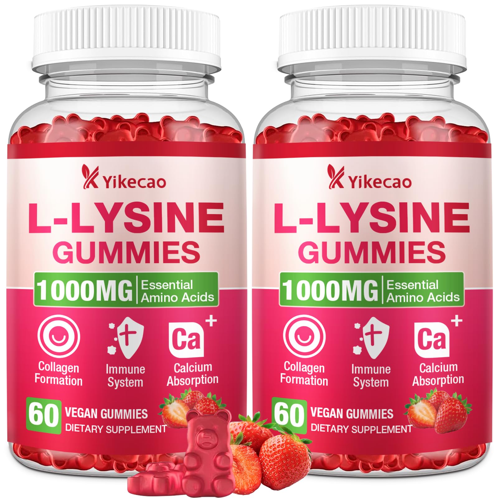 Yikecao L-Lysine Gummies 1000mg strawberry flavour front view
