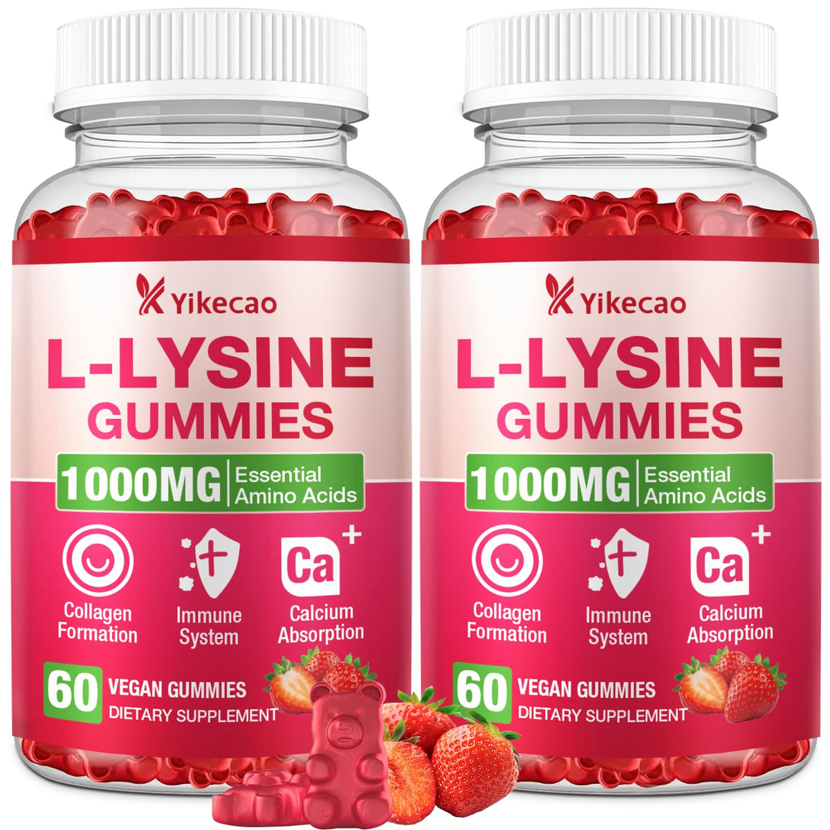 Yikecao L-Lysine Gummies 1000mg strawberry flavour front view
