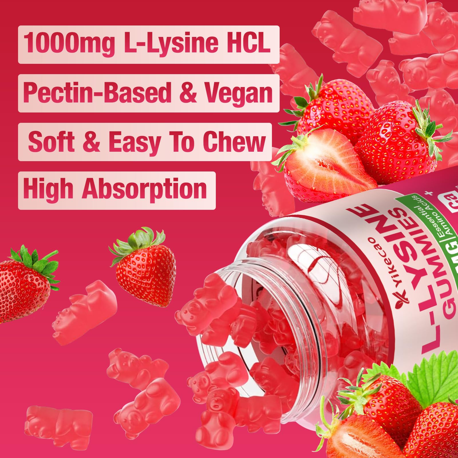 Yikecao L-Lysine Gummies 1000mg strawberry flavour nutrition facts