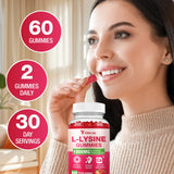 Yikecao L-Lysine Gummies 1000mg strawberry flavour on a wooden table