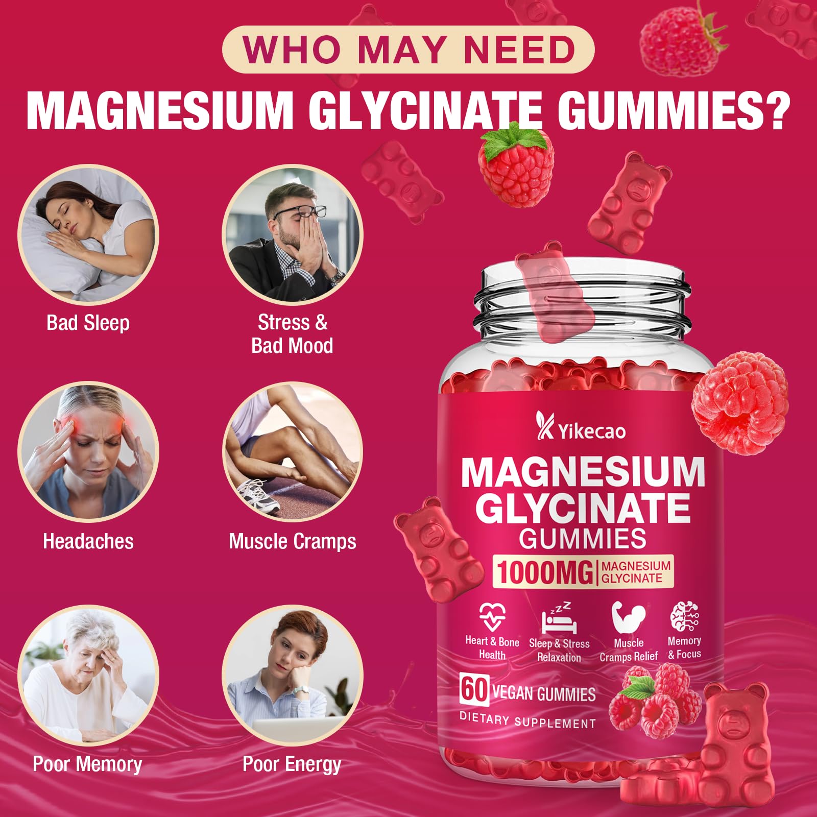 Yikecao Magnesium Gummies 1000mg serving size displayed