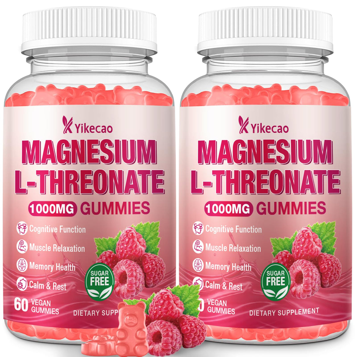 Yikecao Magnesium L-Threonate Gummies 1000MG raspberry flavour front view